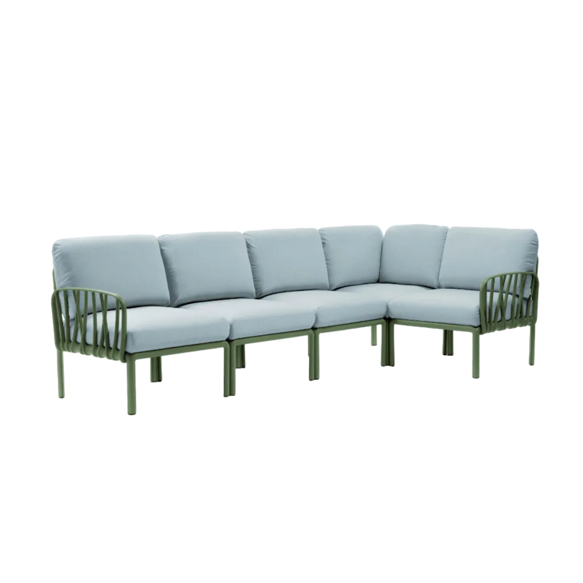 Modular Outdoor Corner Sofa KOMODO 5 Light Blue Sunbrella® with Green Agave Base