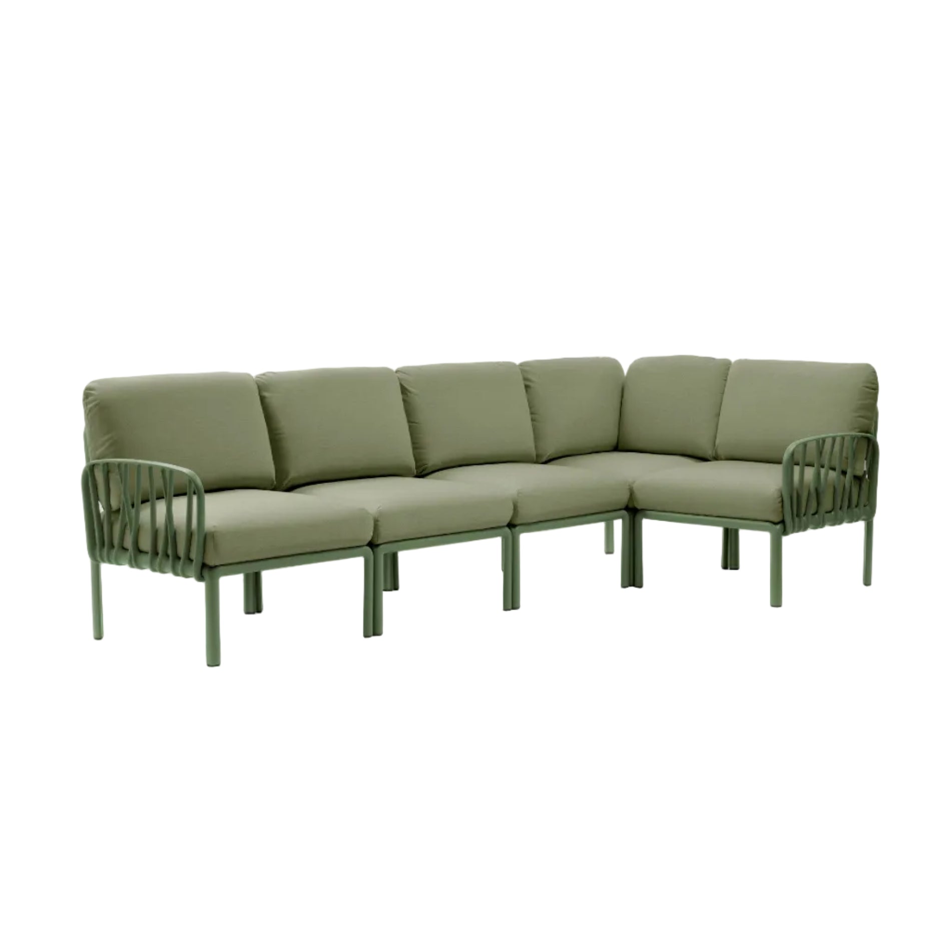 Modular Outdoor Corner Sofa KOMODO 5 Dark Green Sunbrella® with Green Agave Base