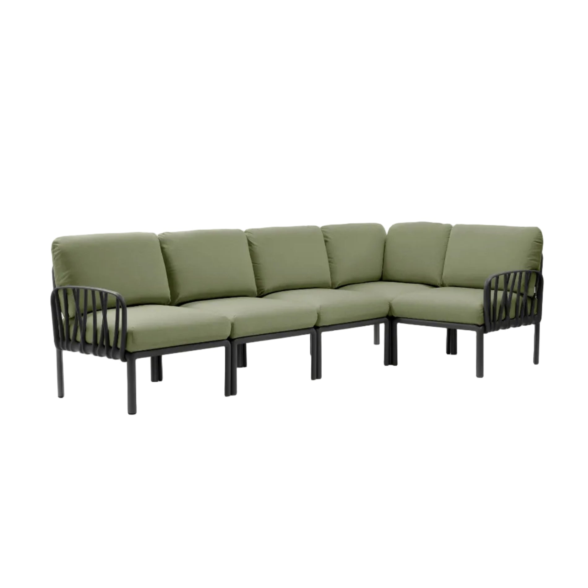 Modular Outdoor Corner Sofa KOMODO 5 Dark Green Sunbrella® with Anthracite Base