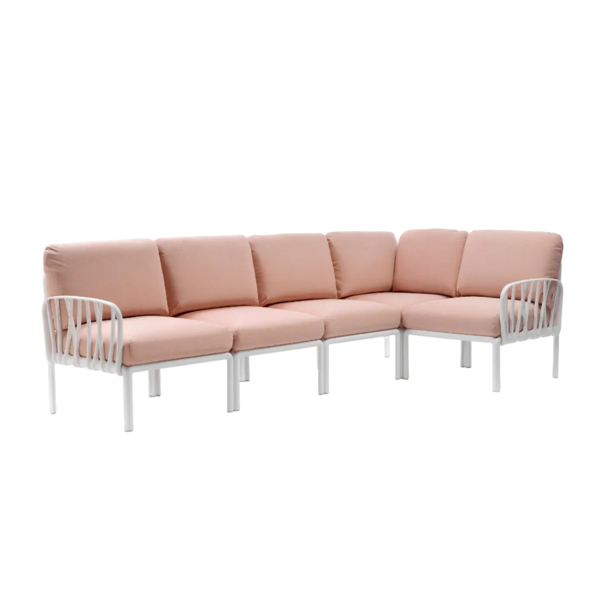 Modular Outdoor Corner Sofa KOMODO 5 Pink with White Base