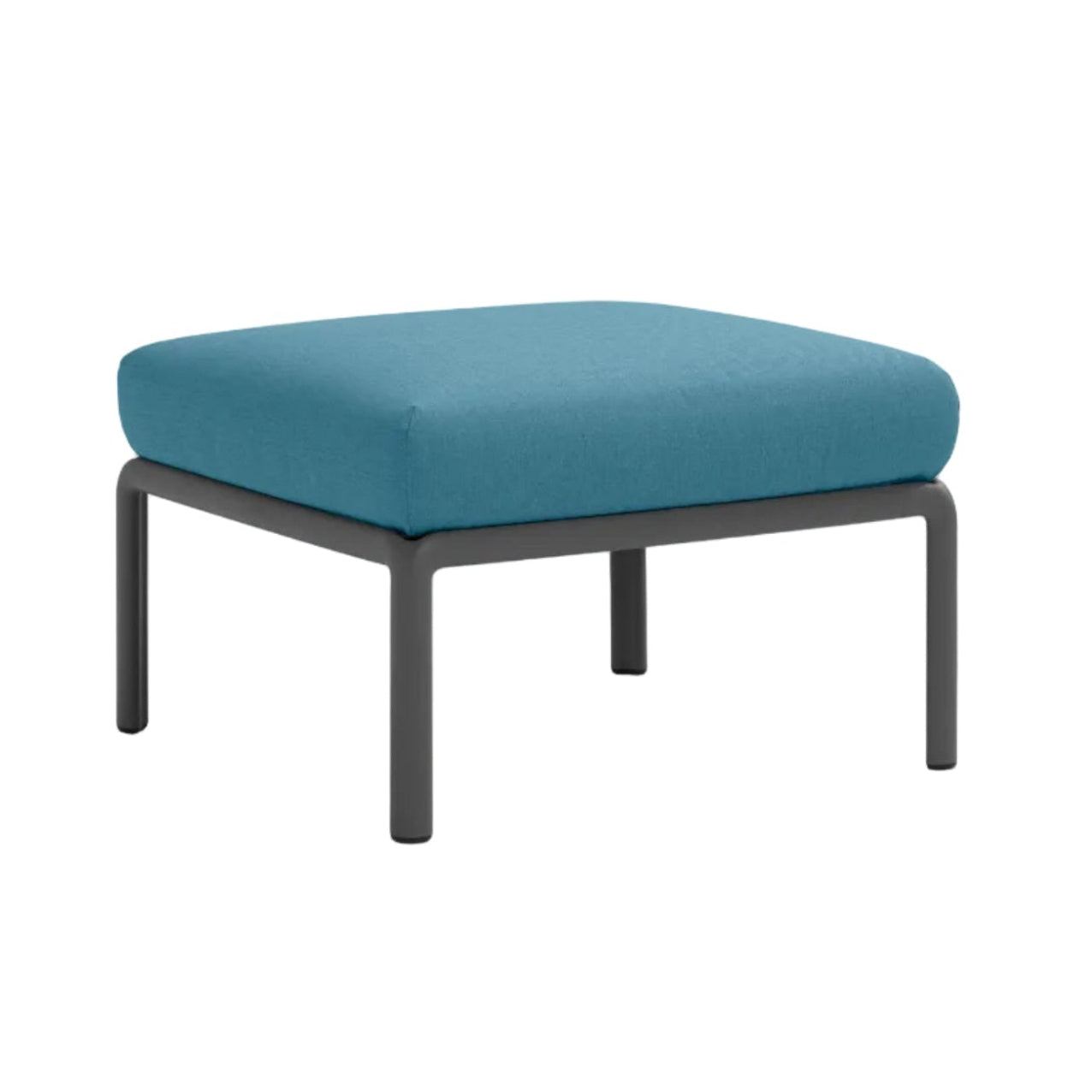 Puff für den Außenbereich KOMODO blau Sunbrella® mit anthrazitfarbenem Fuß