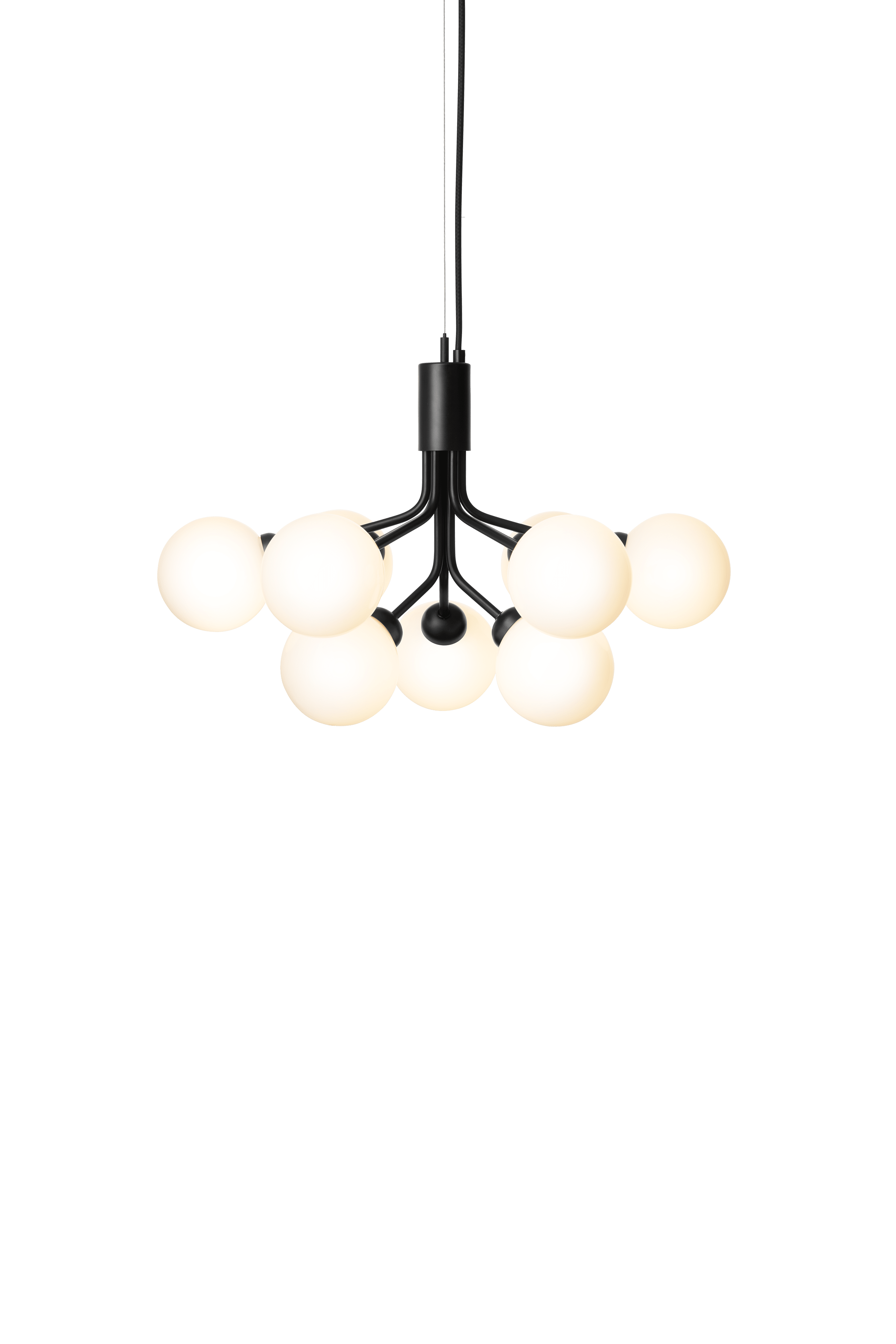 Hanglamp APIALES 9 zwart met opaalglas