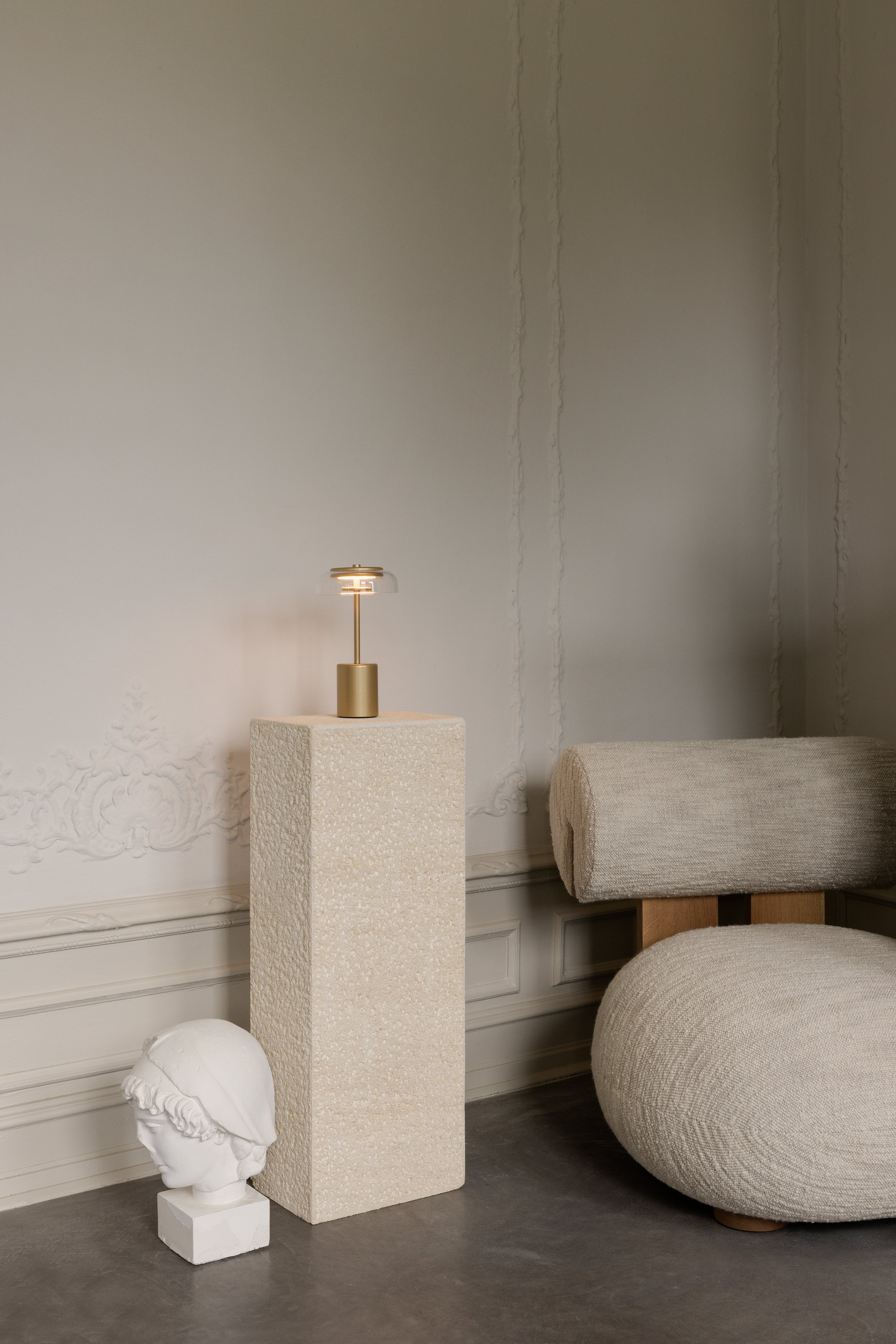Tragbare Lampe BLOSSI gold mit transparentem Glas