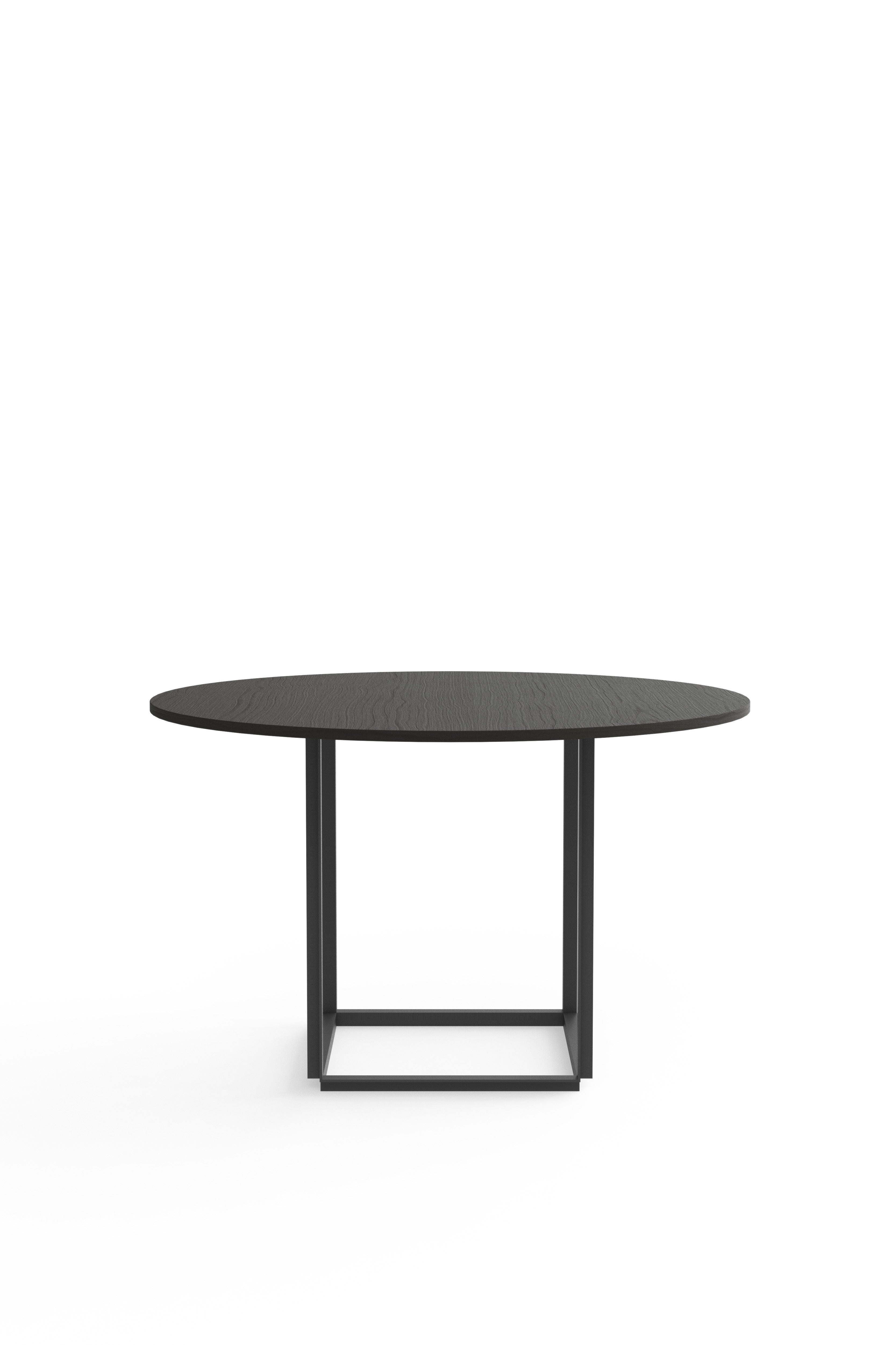 Ronde tafel FLORENCE zwart essenhoutfineer met zwarte voet