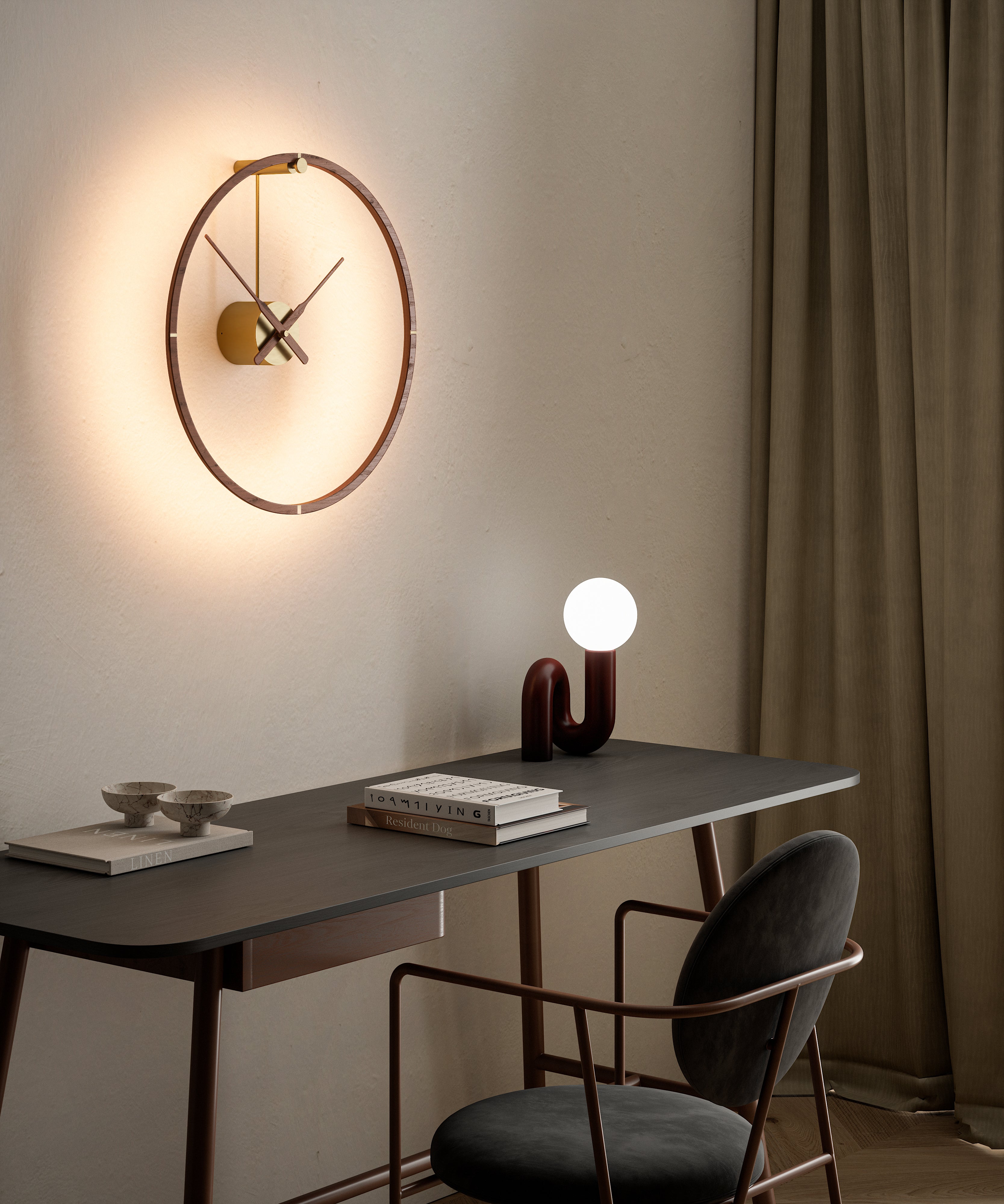 Beleuchtete Uhr OMBRA PREMIUM aus Nussbaum mit Gold