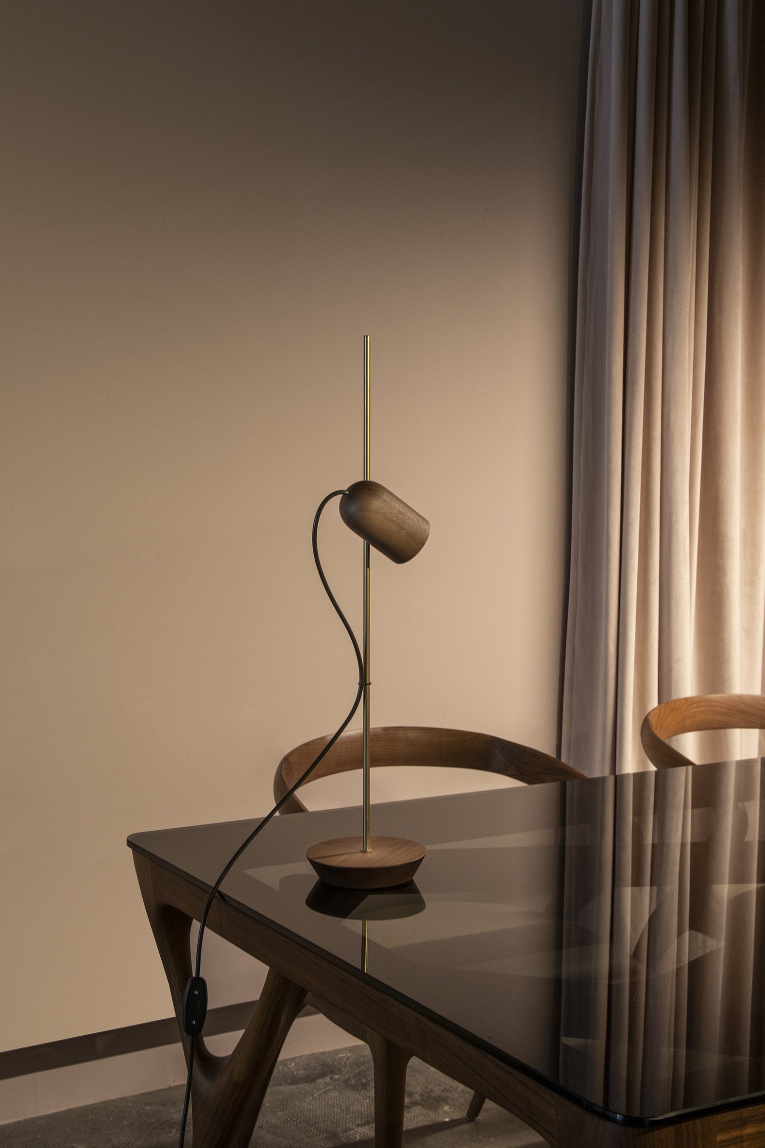 ONFA Table Lamp Walnut Wood with Brass Finish