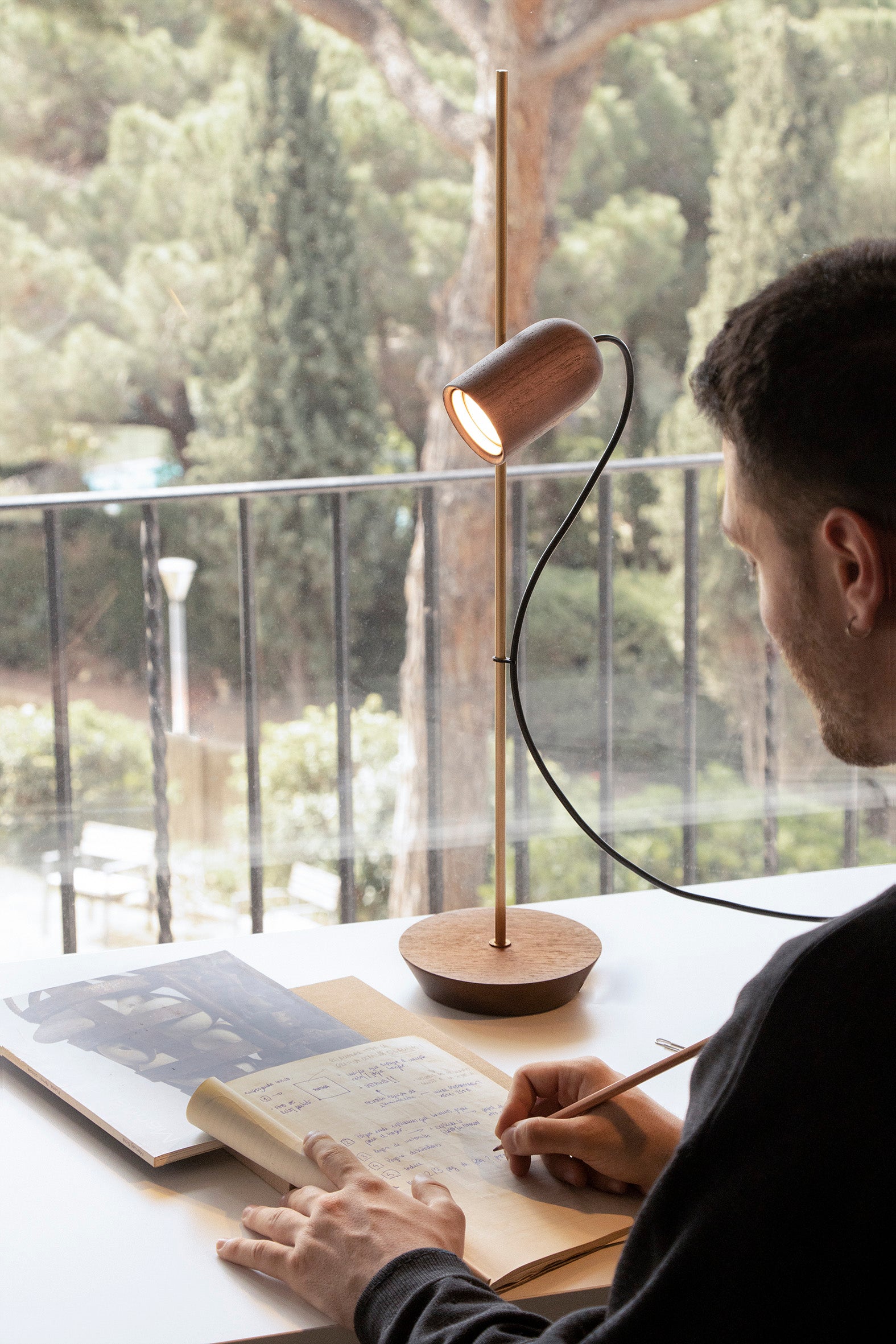 ONFA Table Lamp Walnut Wood with Brass Finish