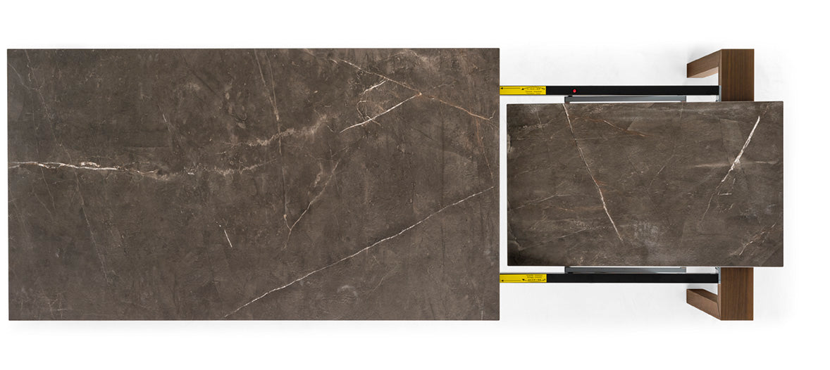 Extendable table OMNIA with a brown top and dark wooden base