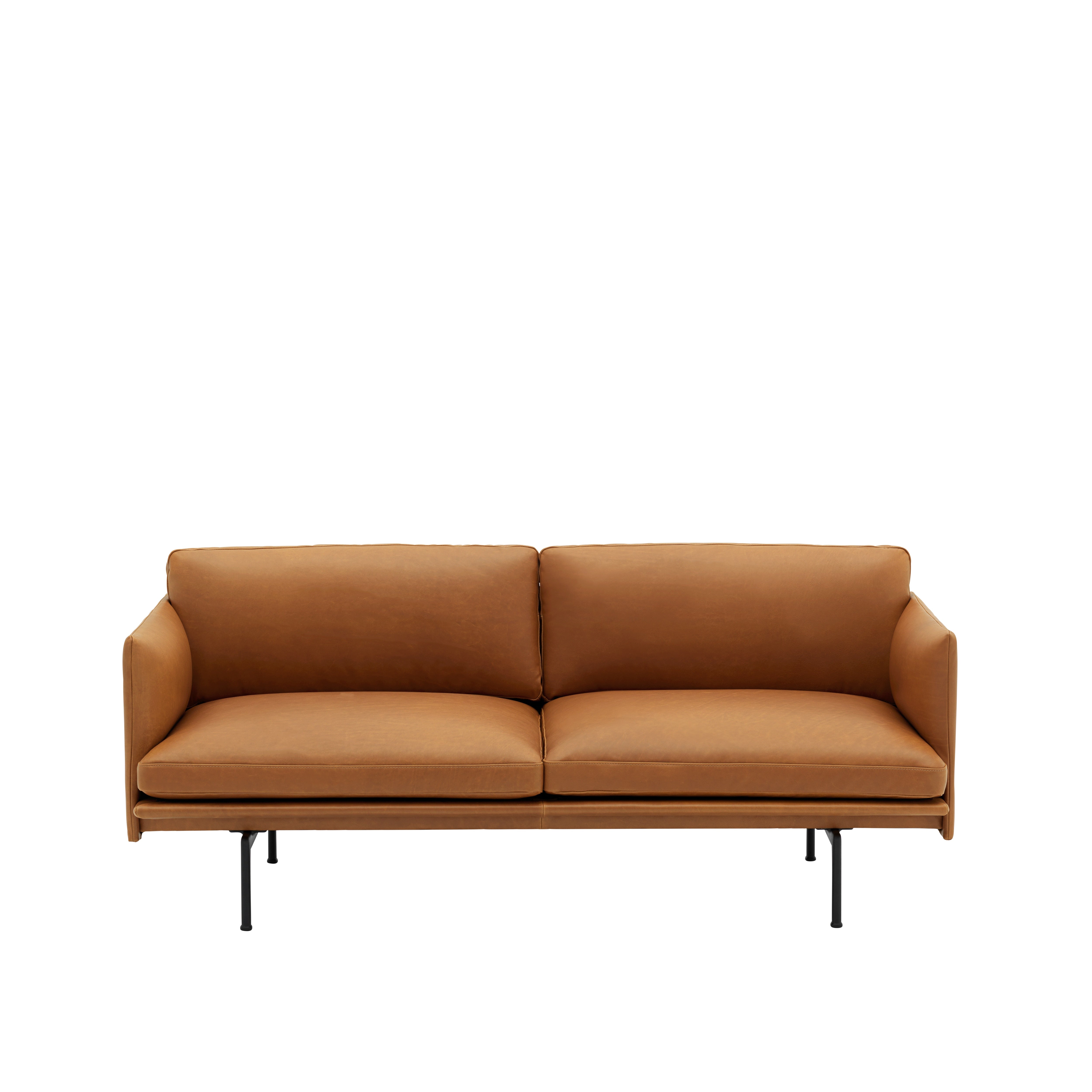 Sofa 2-sitzig OUTLINE aus cognacfarbenem Leder mit schwarzem Gestell