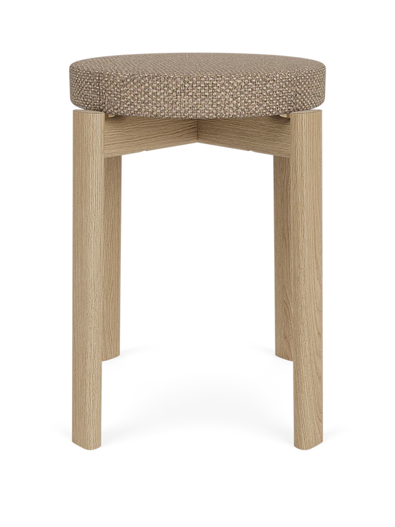Hocker PASSAGE beige mit Eichenbasis