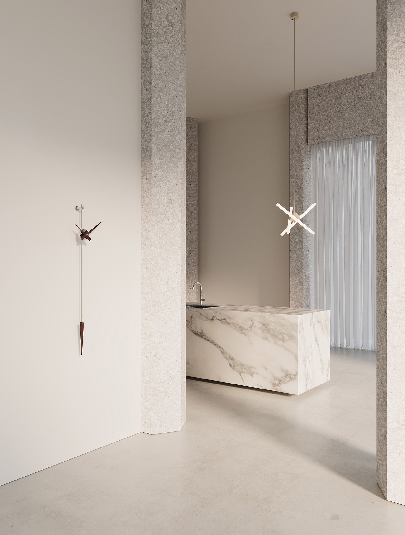 Wandklok PUNTO Y COMA notenhout met chroom