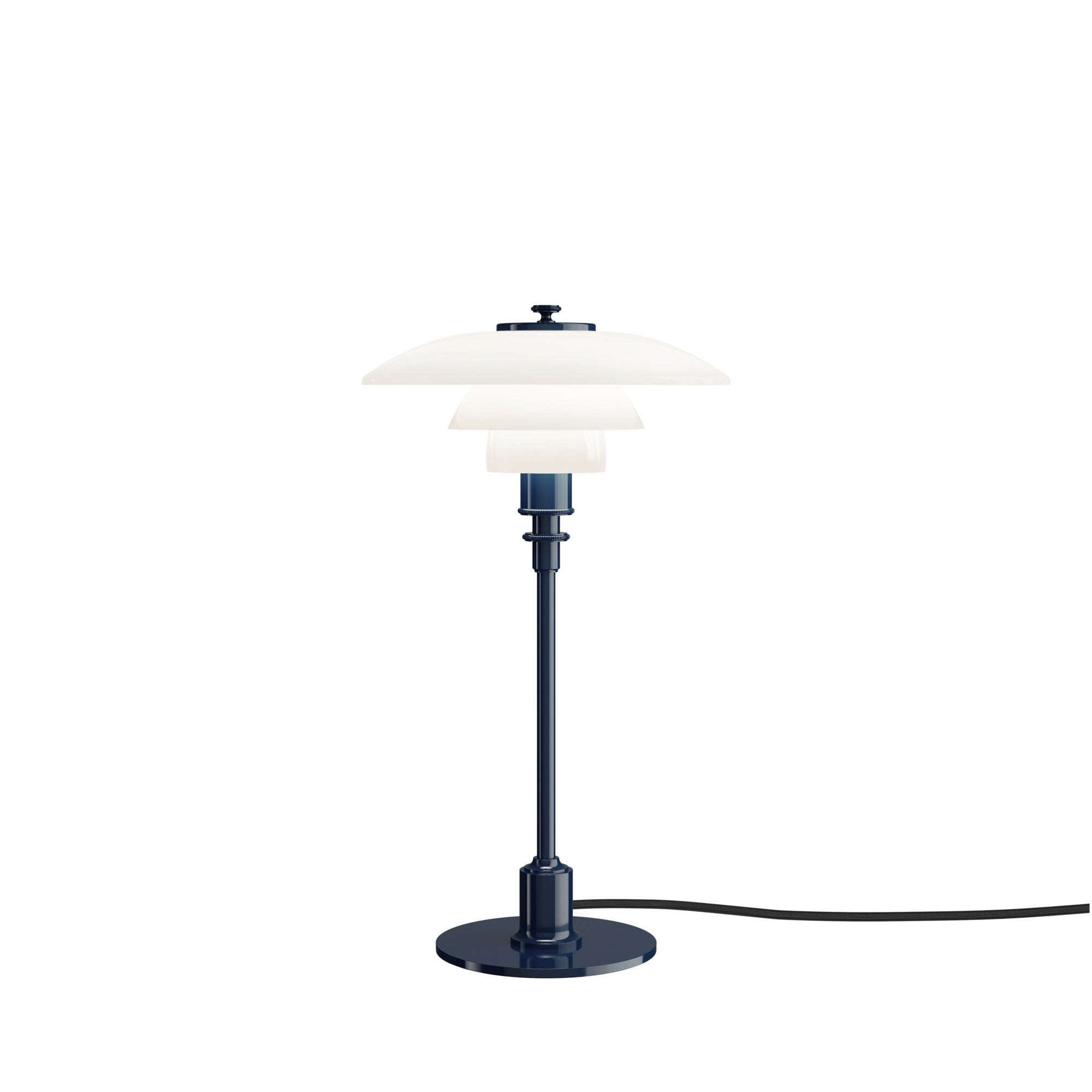 tafellamp PH 2/1 wit met een marineblauwe voet
