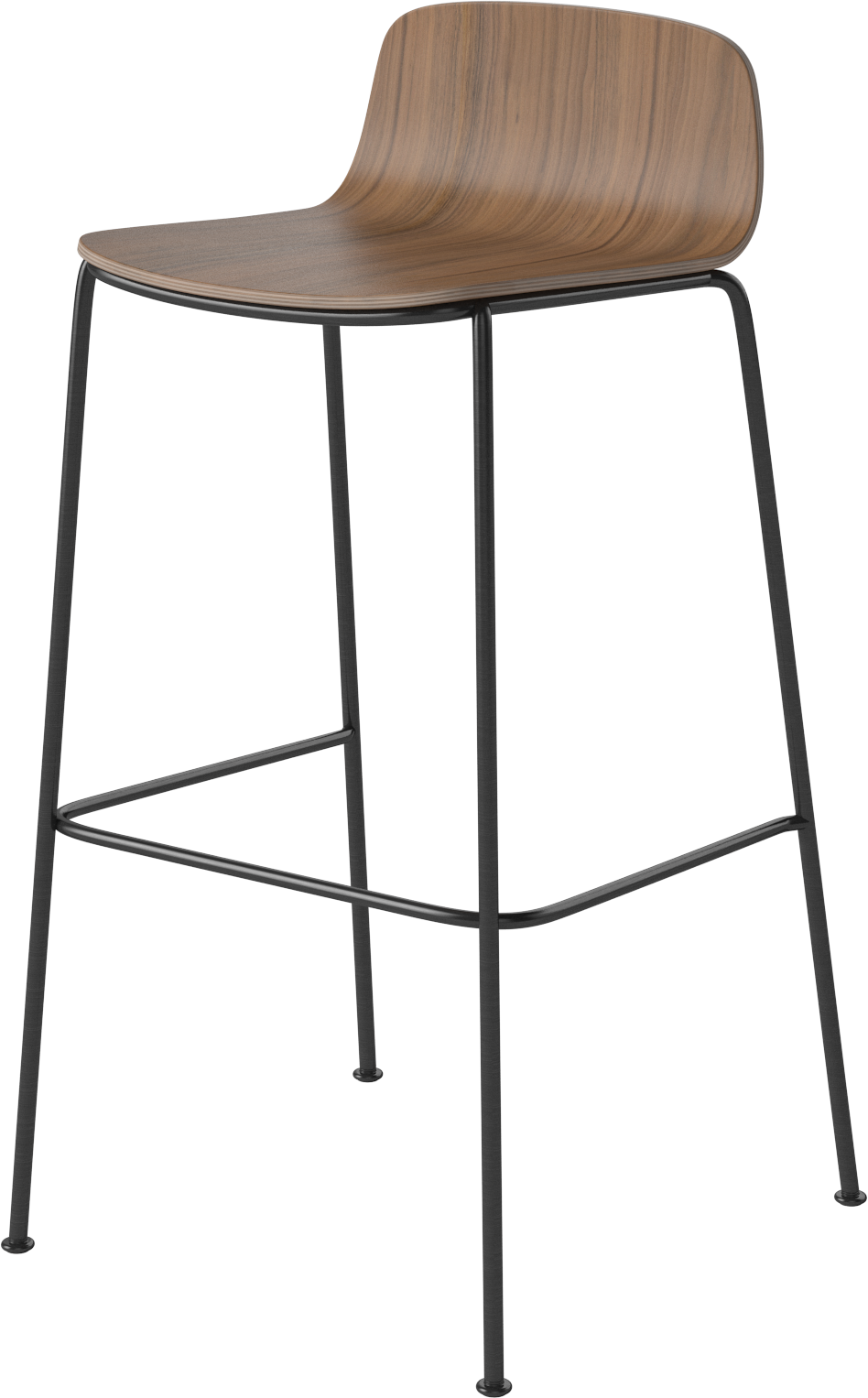 Hocker PALM notenhout met zwarte metalen basis