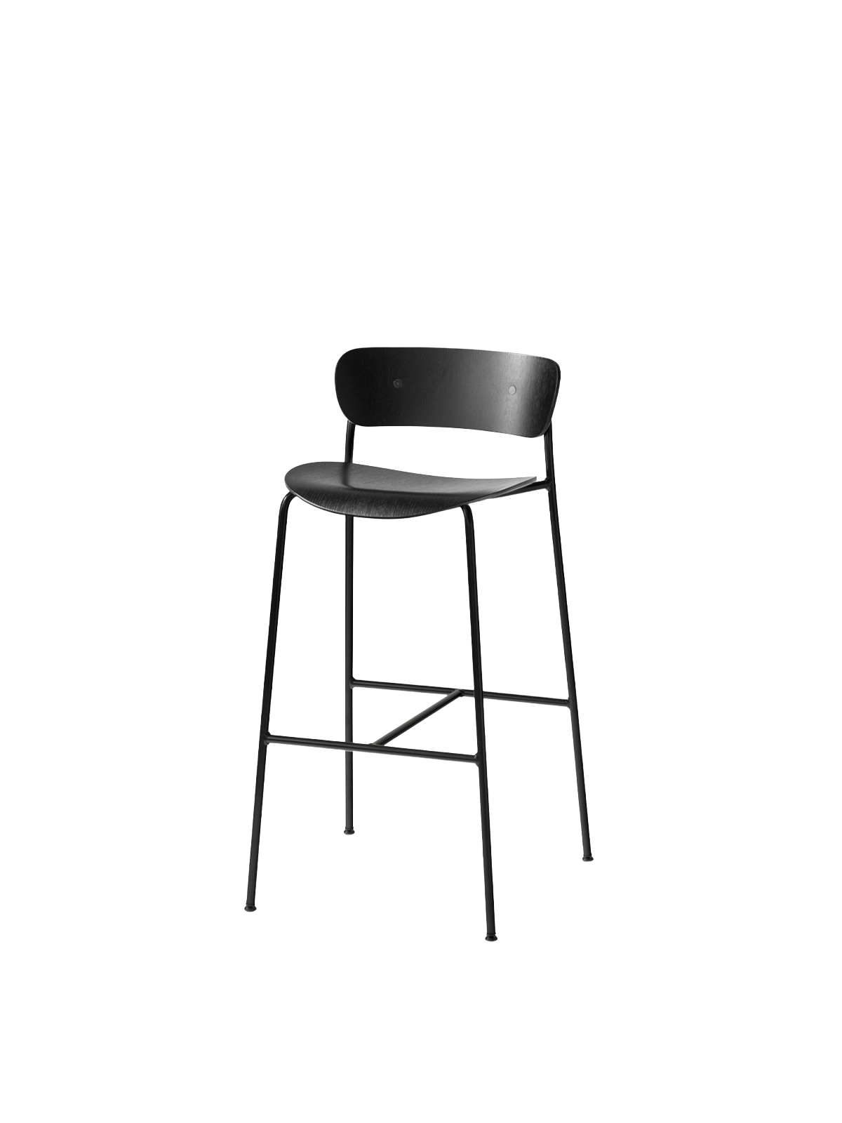 Hocker met rugleuning PAVILION zwart gelakt eiken met een zwarte stalen basis