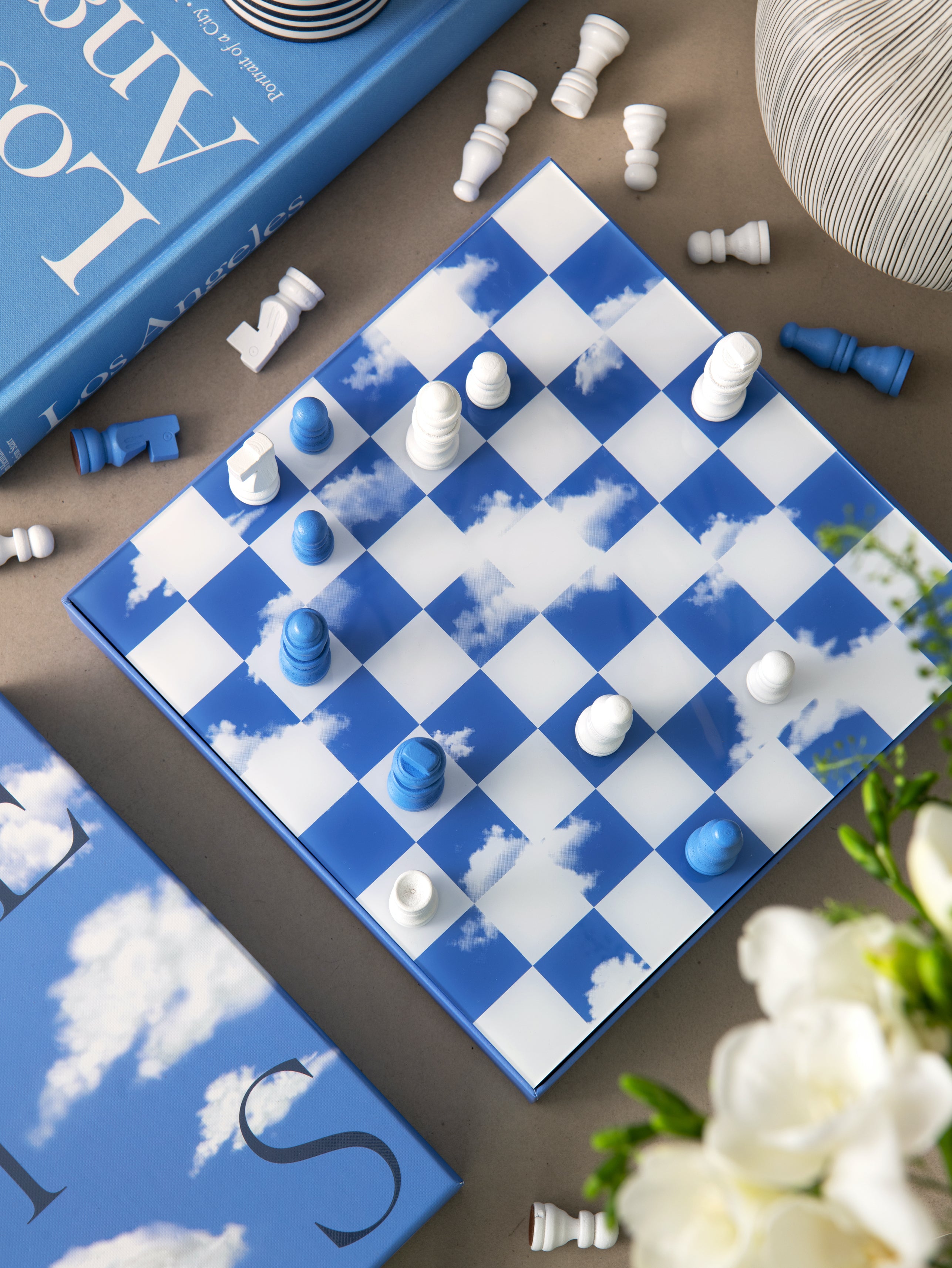 Schachspiel-Set CHESS CLOUDS blau-weiß