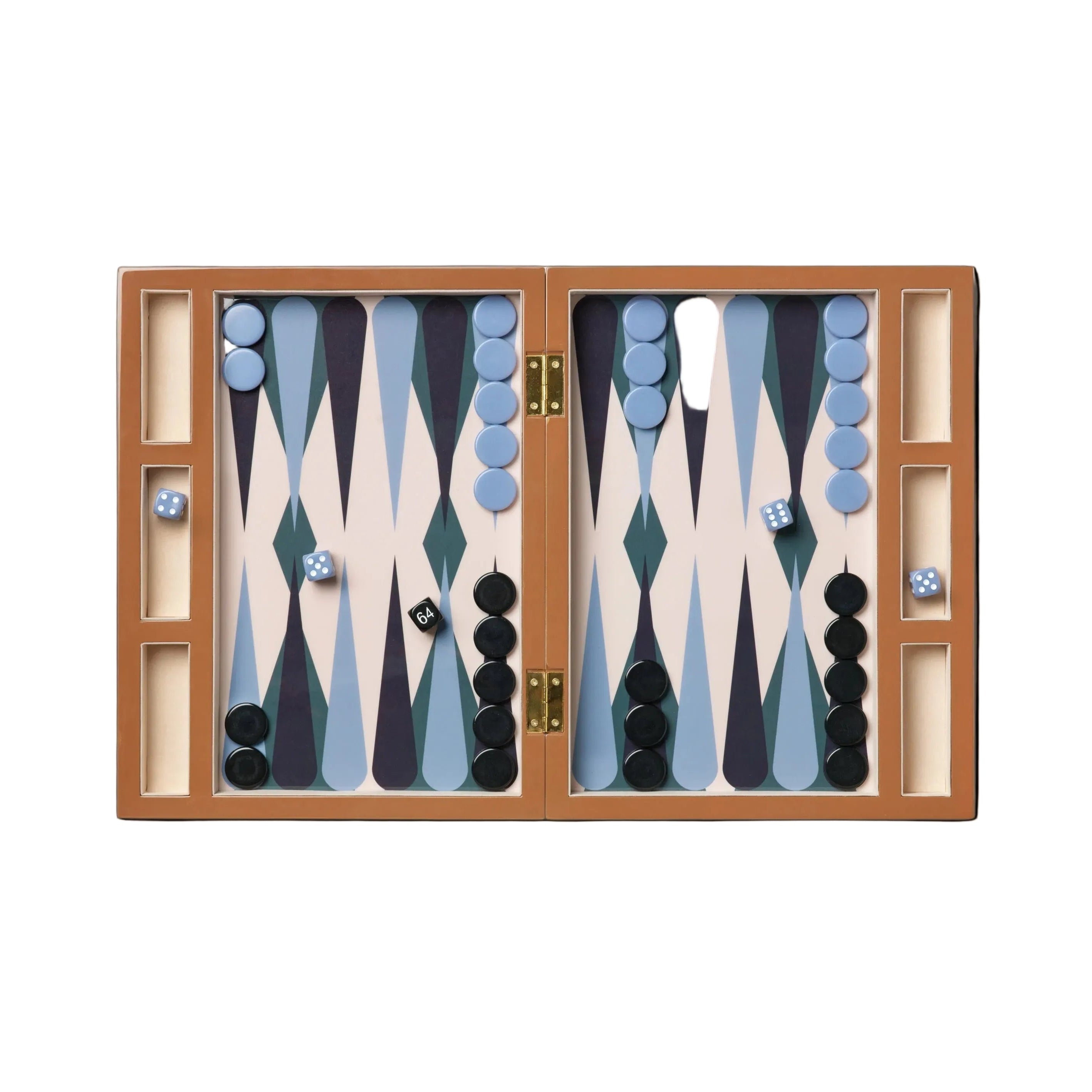 Gelakte backgammon set bruin met blauw