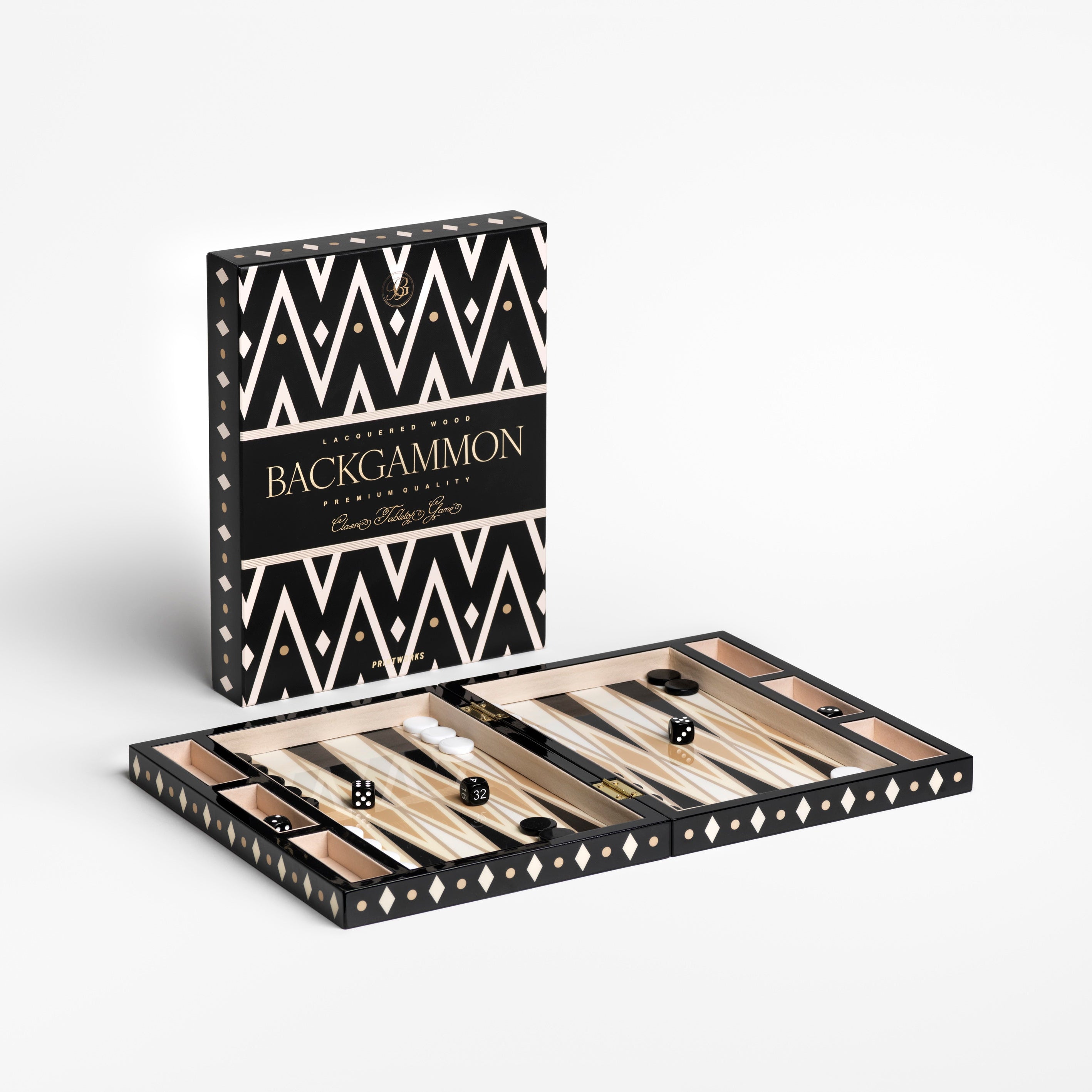 Gelakte backgammon set zwart met wit