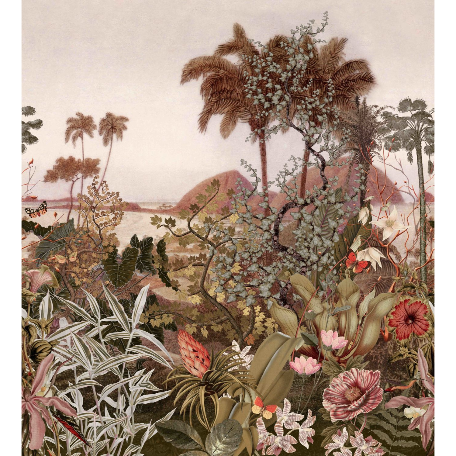 Muurschildering met tropische palmen KISAMA beige met groen