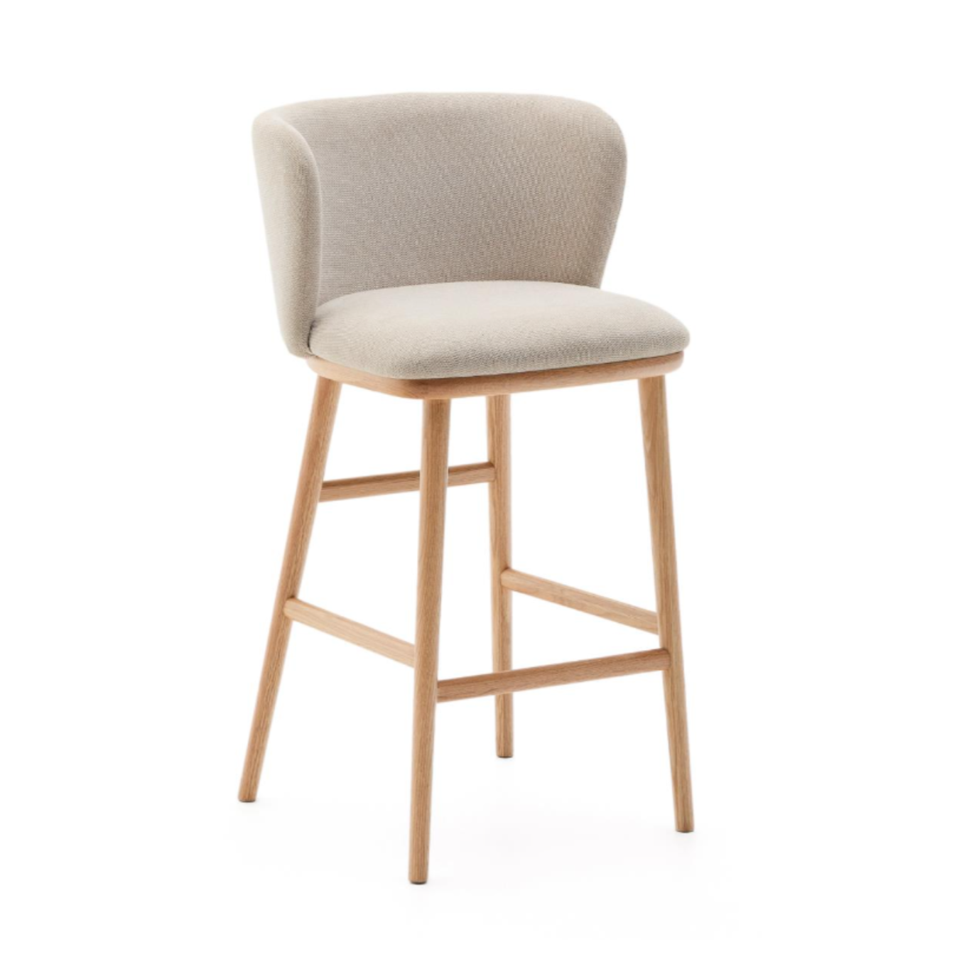 Barhocker CISELIA beige Chenille mit heller Eschenbasis
