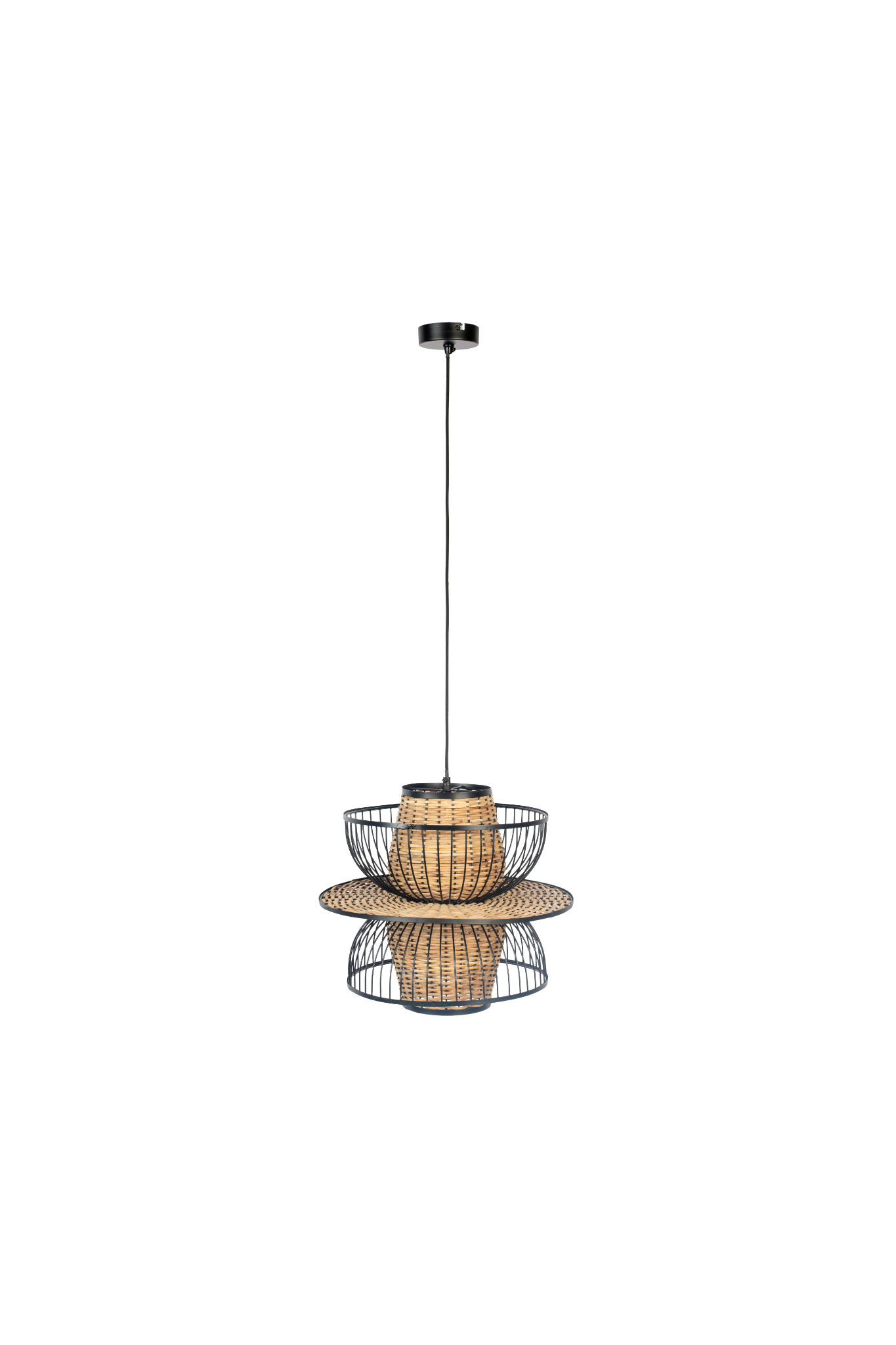 CARMEN Black Pendant Lamp with Natural Finish