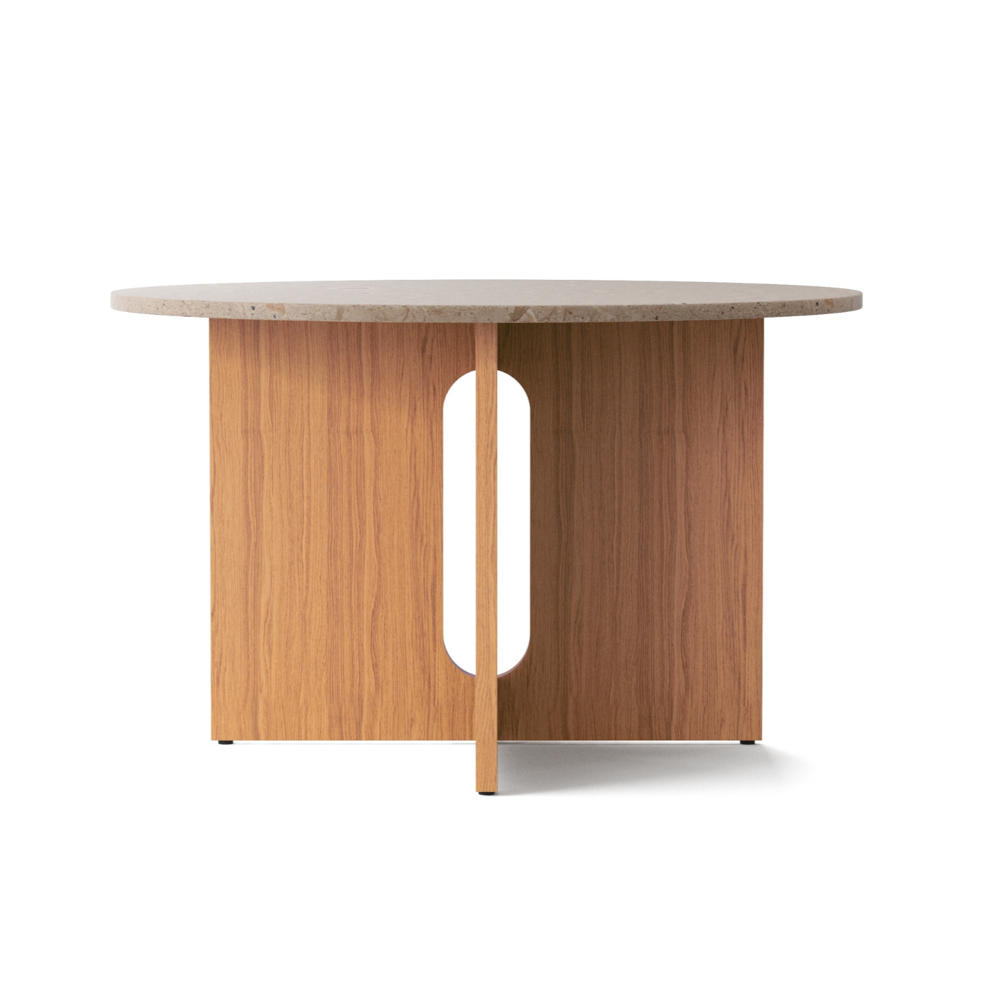 Runder Tisch ANDROGYNE beige Marmor mit Eichenbasis