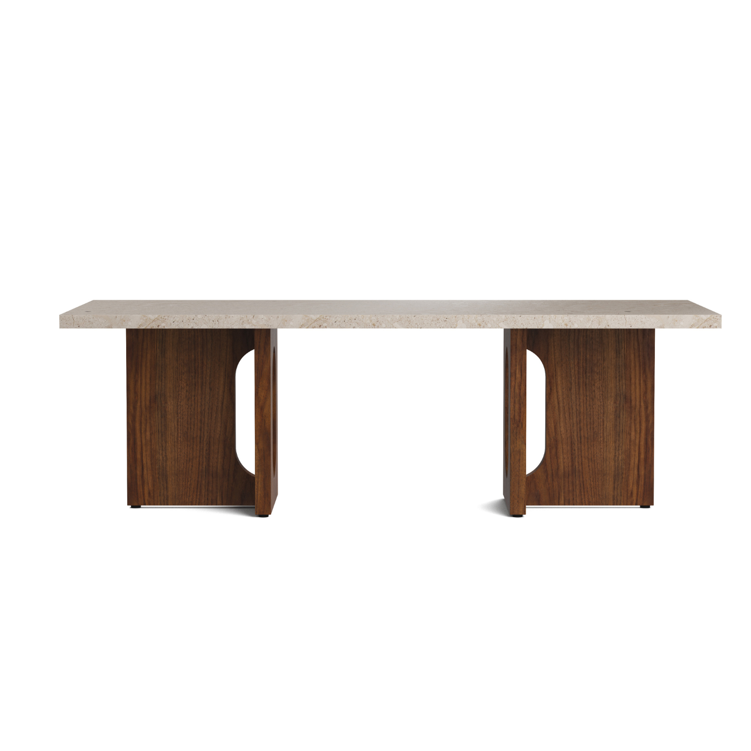 Koffietafel ANDROGYNE beige marmer met notenhouten basis