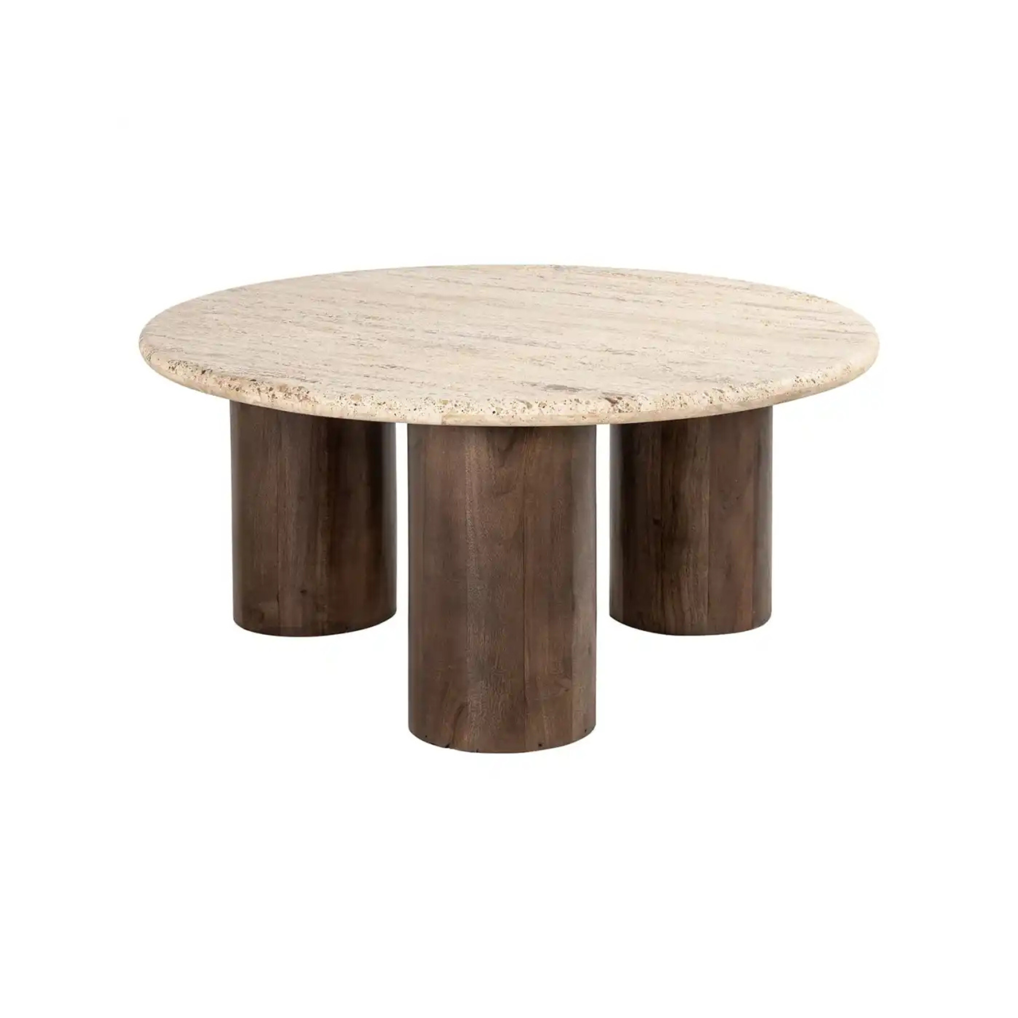 Ronde salontafel DOUGLAS van travertin met houten basis