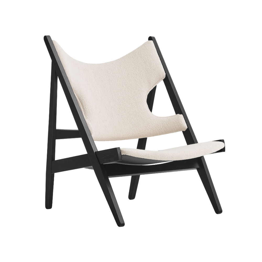 KNITTING cream boucle armchair with black oak base