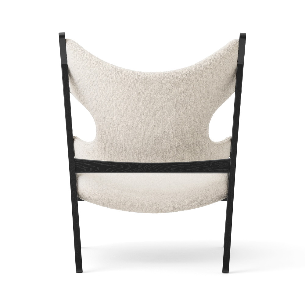 KNITTING cream boucle armchair with black oak base