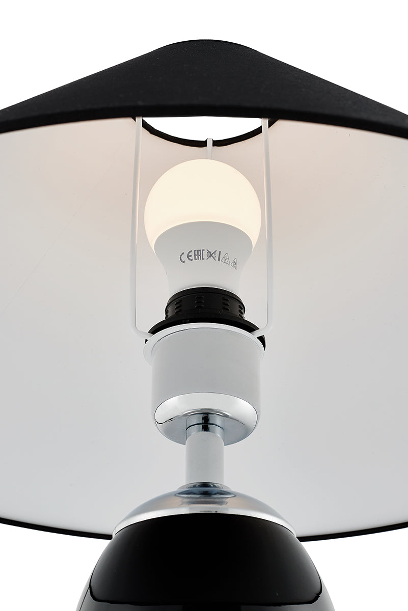 Tafellamp REA zwart met zwarte voet en zilveren afwerking