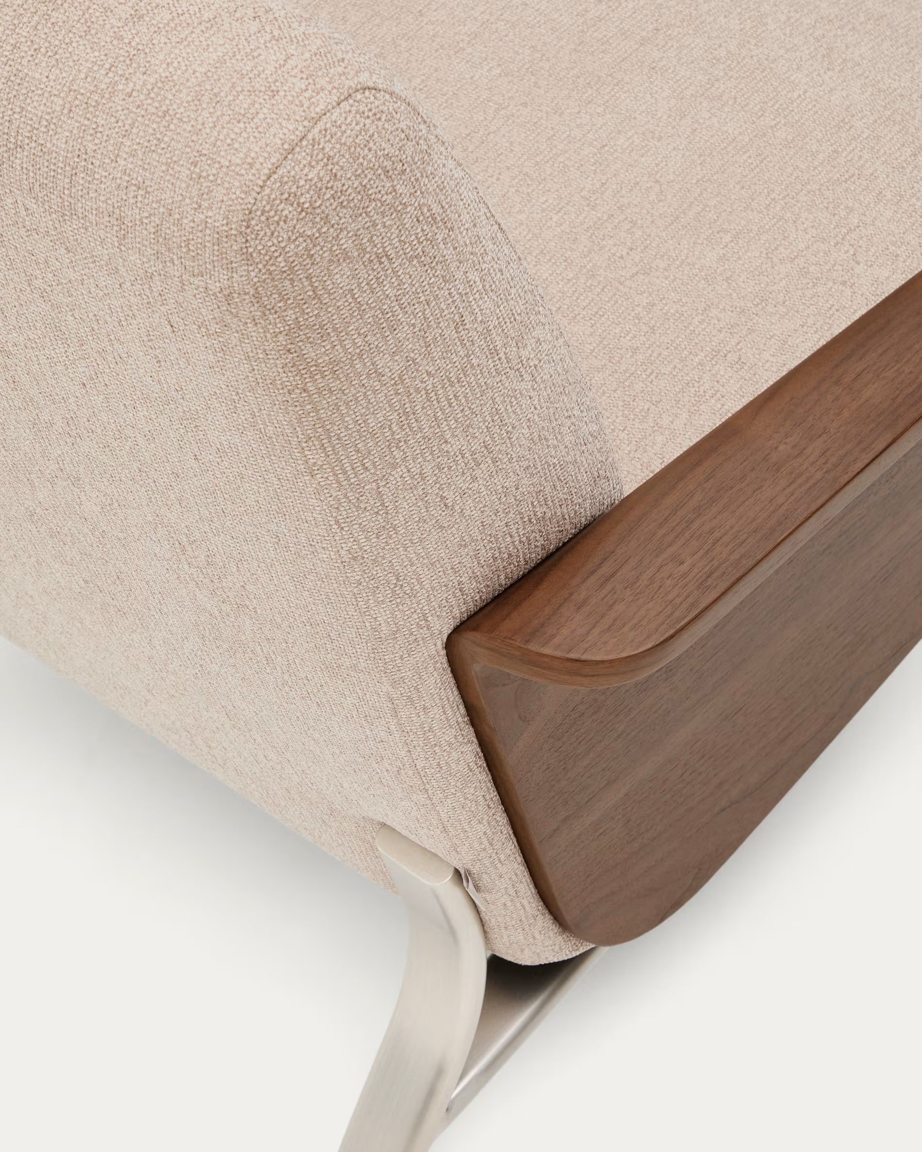 Sofa 3-zits AMSEN lichtbruin met notenhouten multiplex en stalen basis