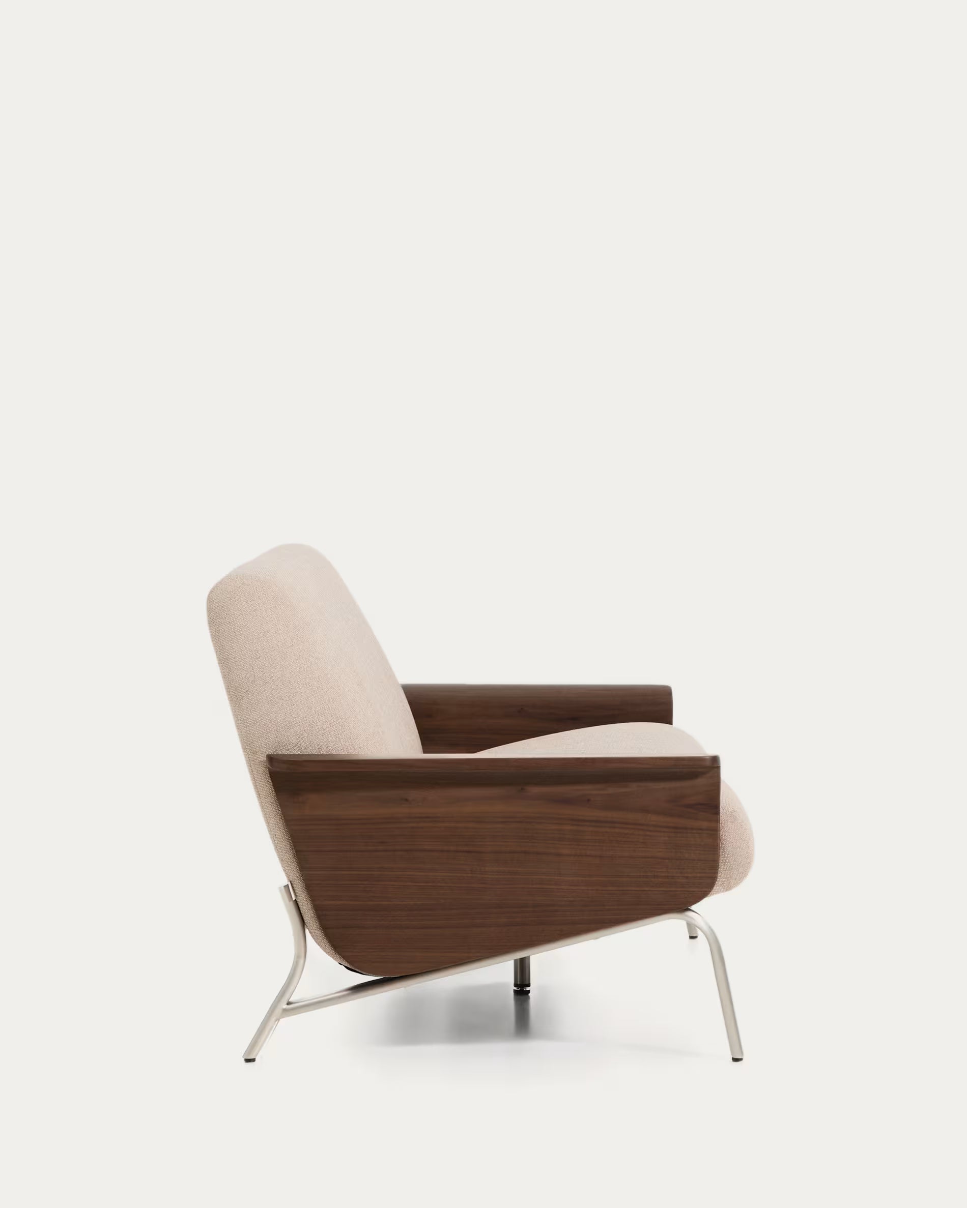 Sofa 3-zits AMSEN lichtbruin met notenhouten multiplex en stalen basis