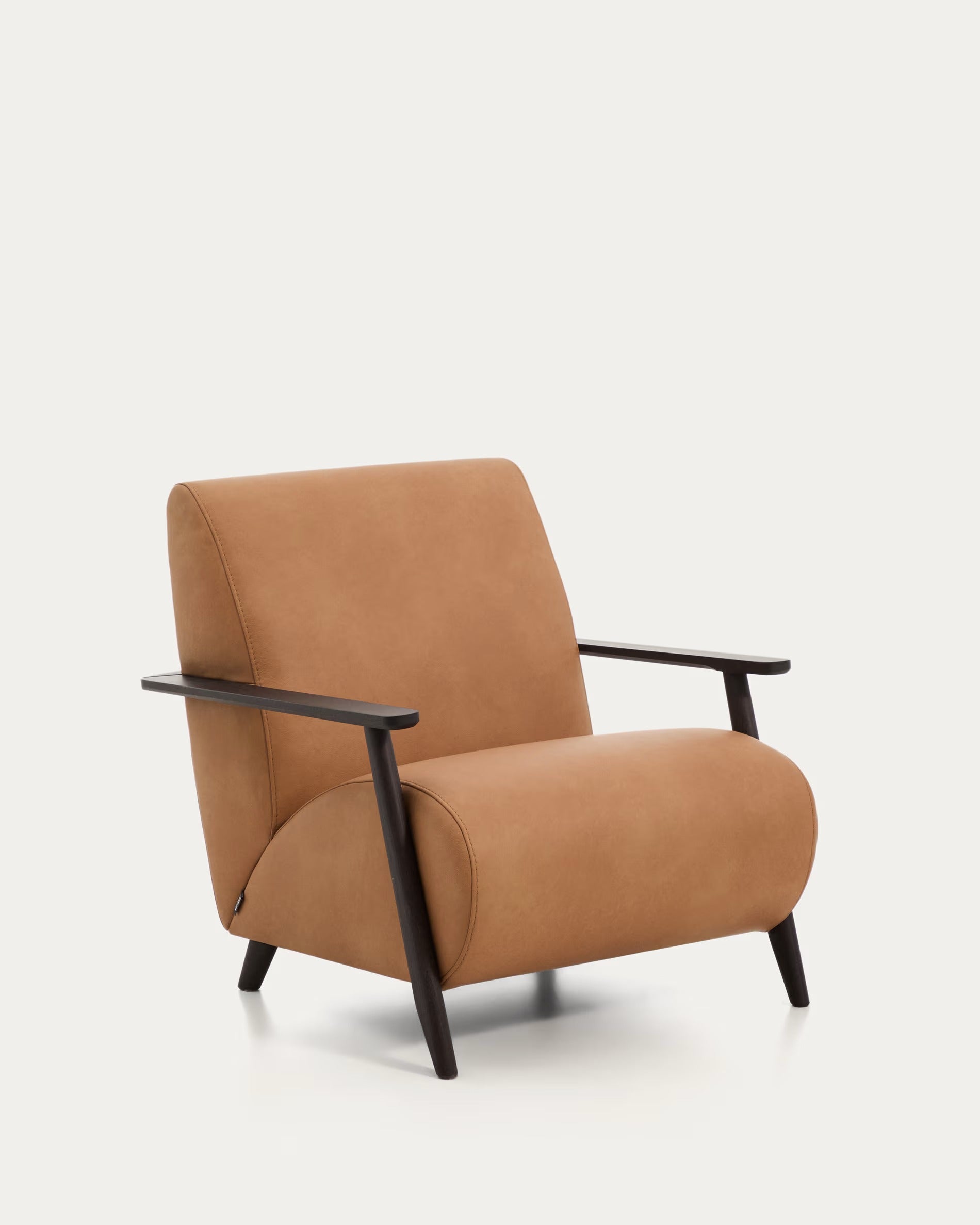 MEGHAN Armchair brown leather with black base