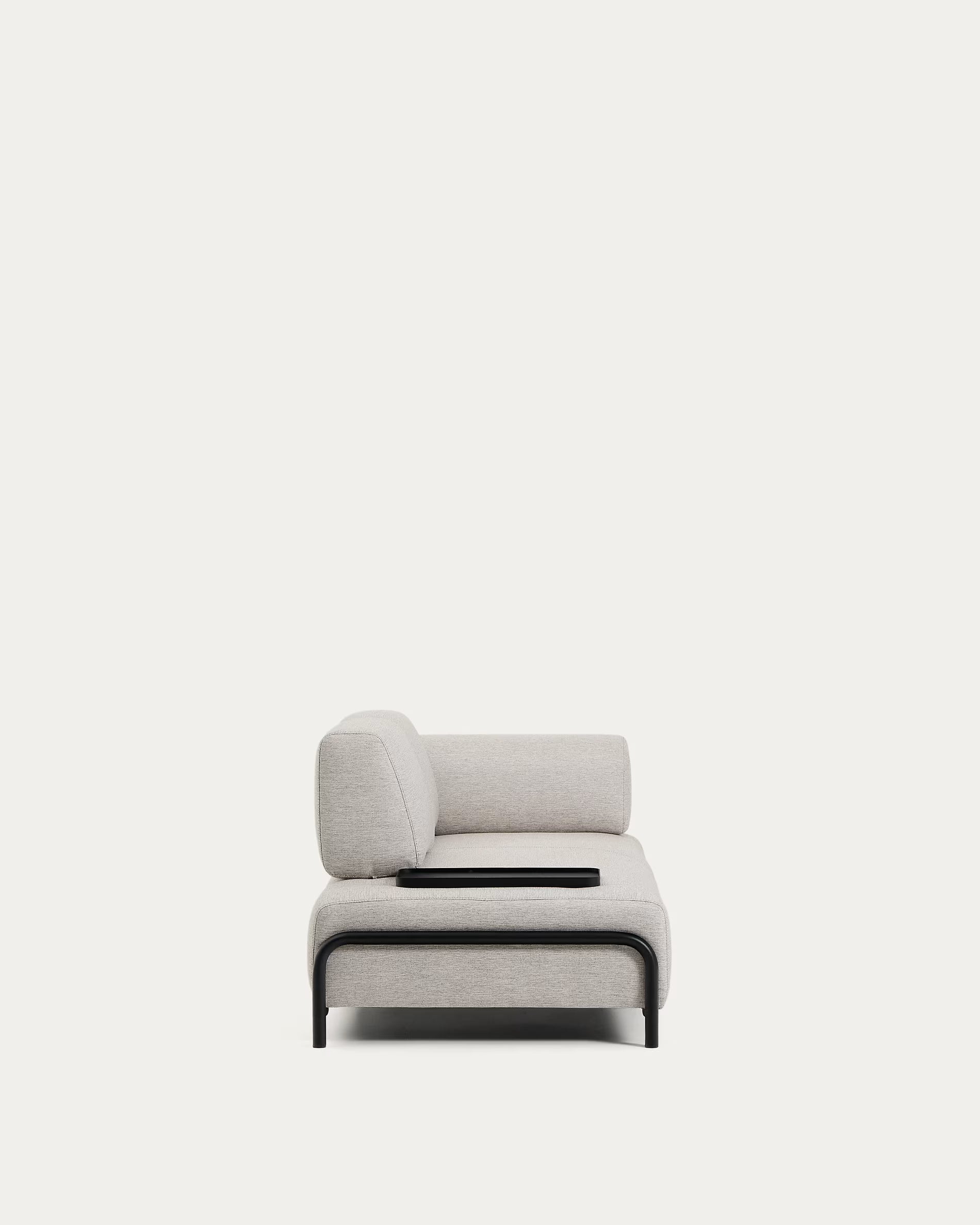 2-seater right-facing sofa with tray COMPO gray-beige with black base
