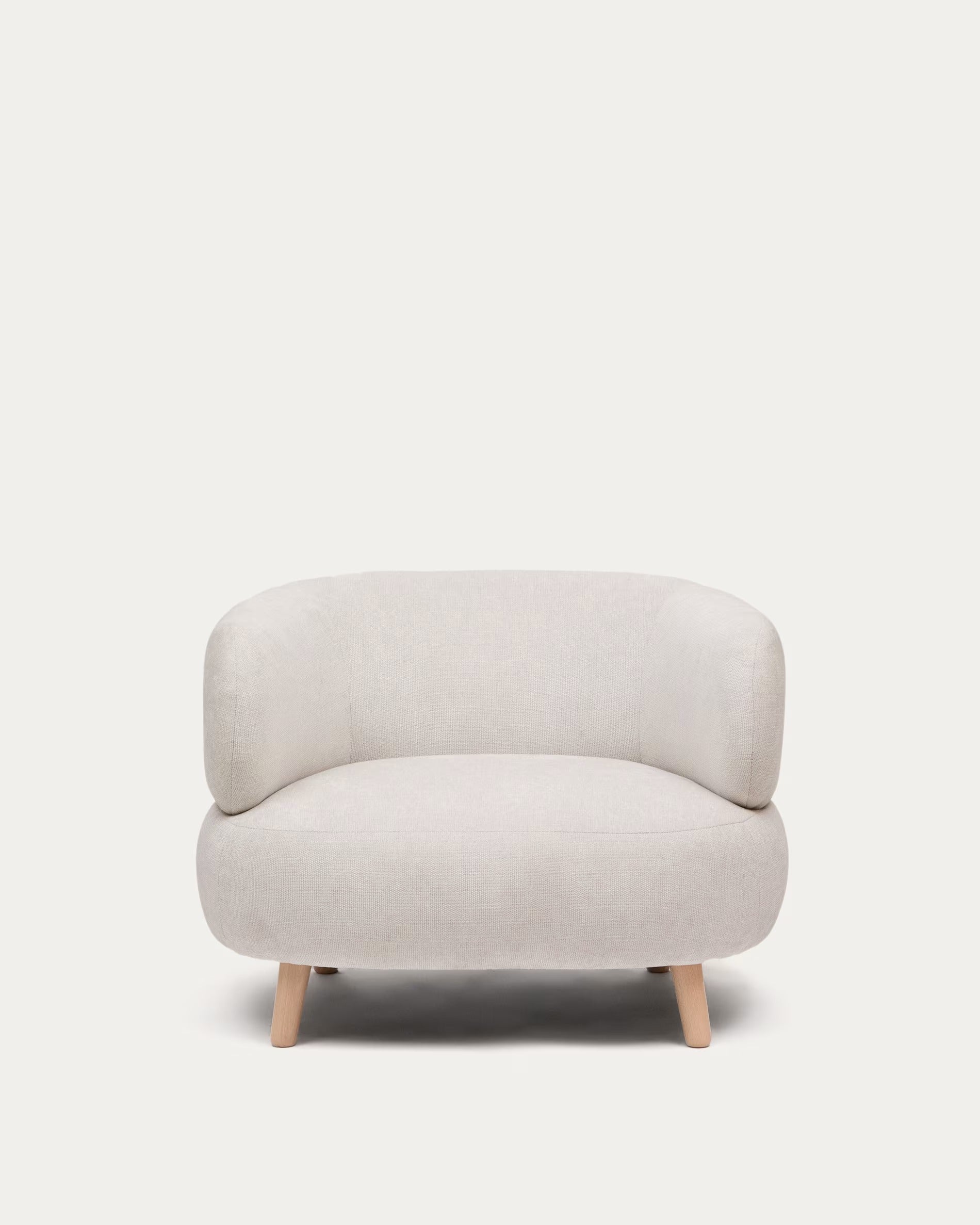 LUISA armchair in pearl chenille with a solid beech wood base