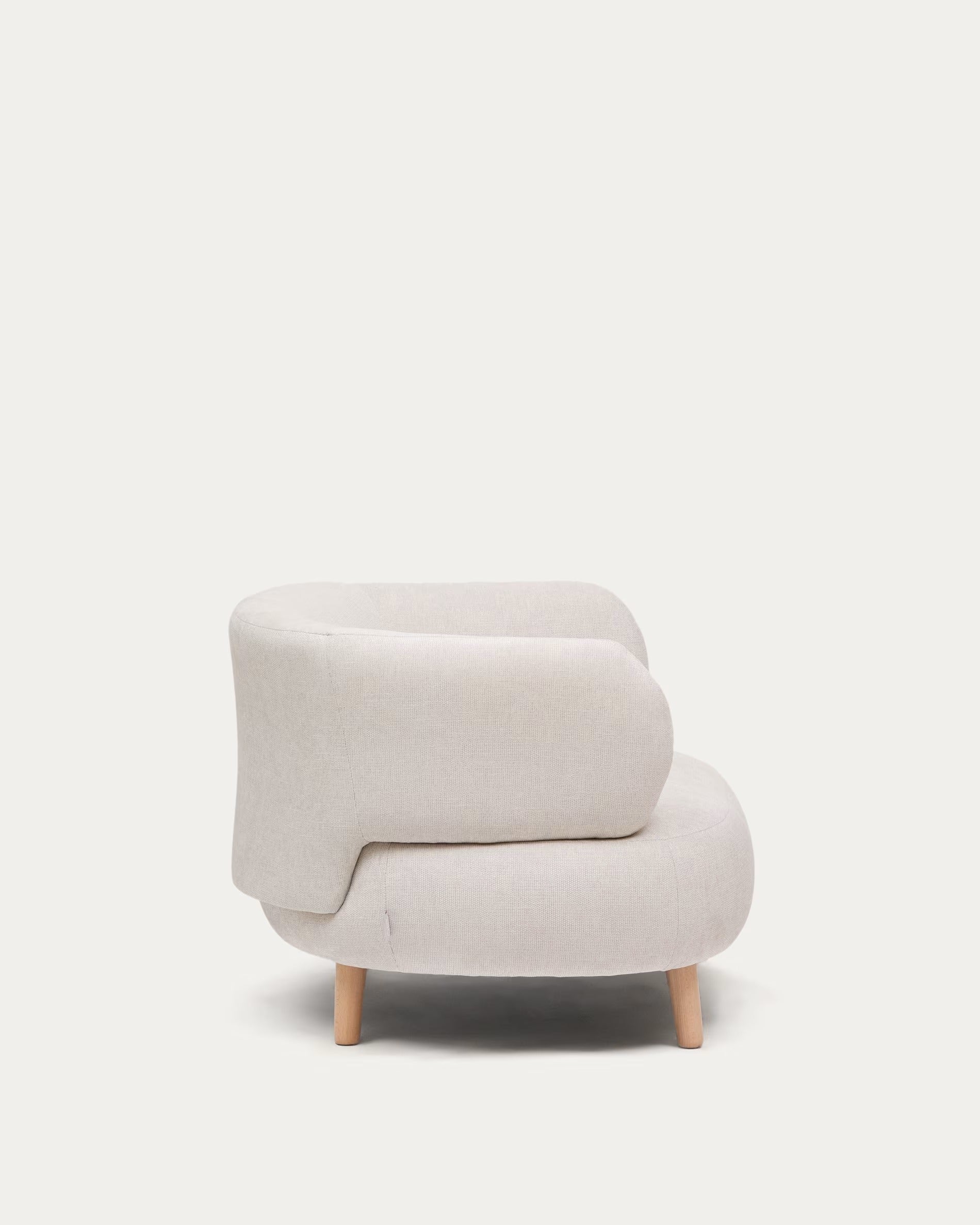 LUISA armchair in pearl chenille with a solid beech wood base