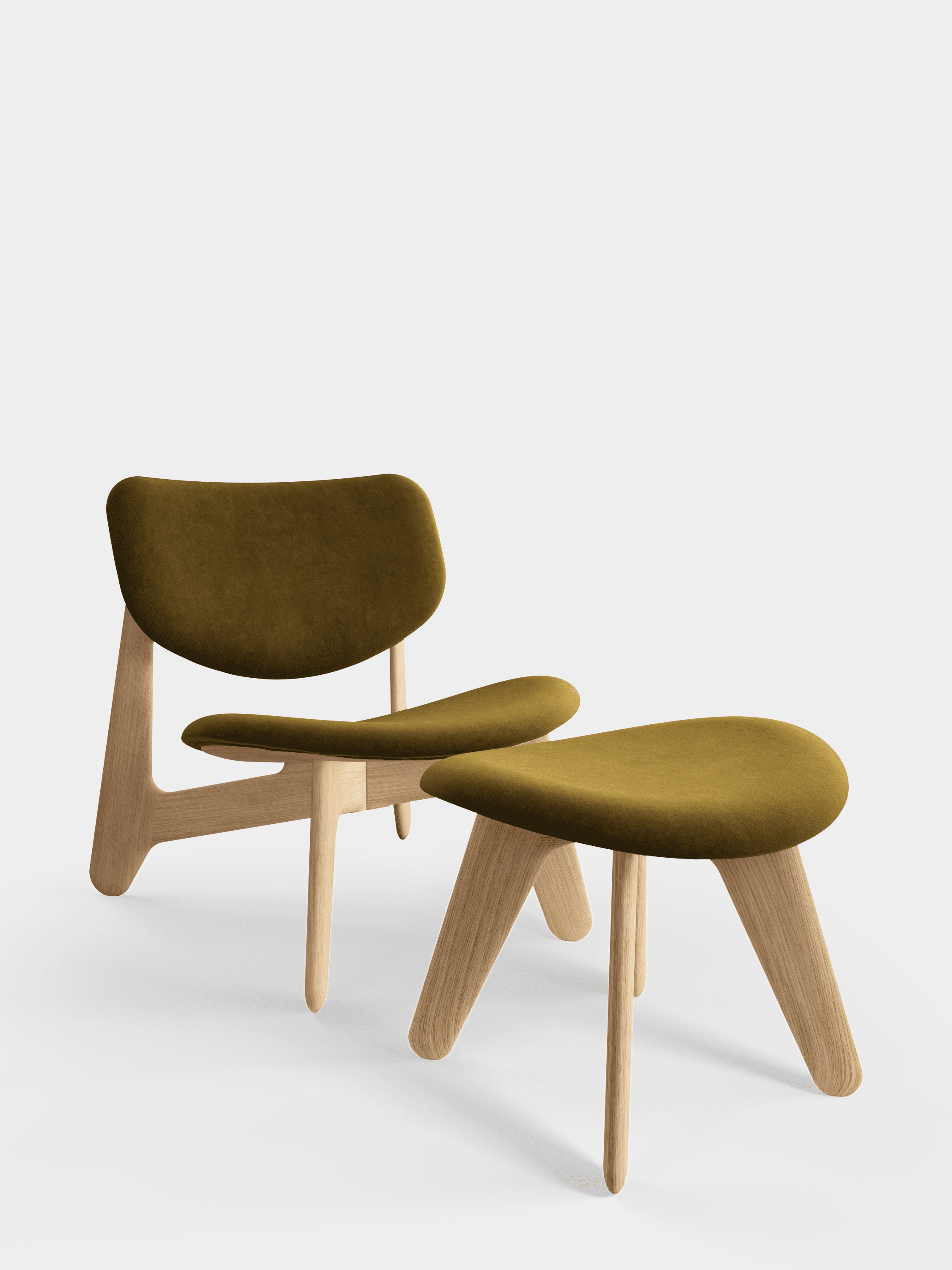 SLAB Ottoman in Khaki with Oak Base