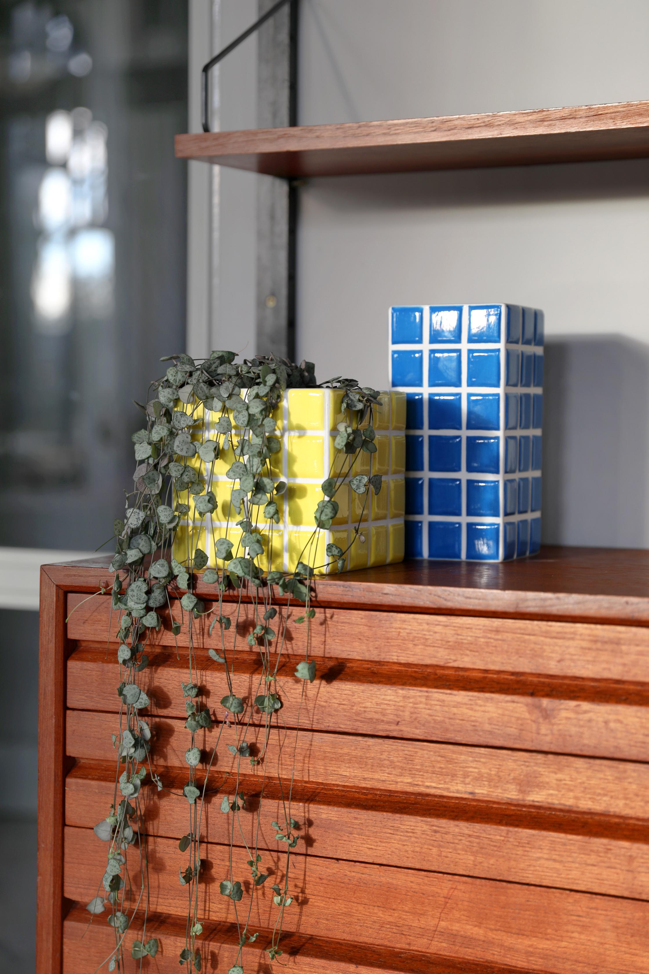 Bloempot TILE geel met wit