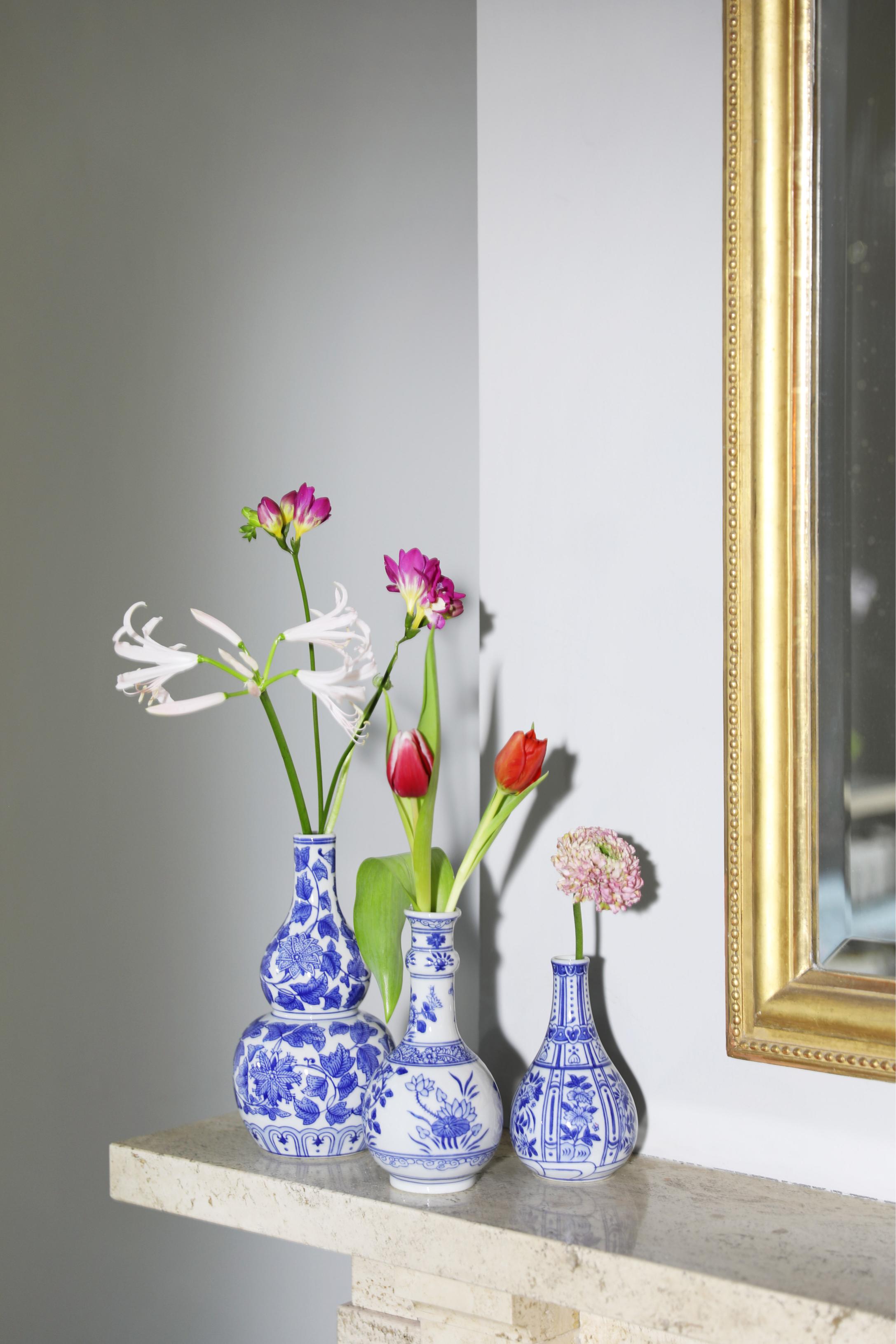 Vaas FLOWERS RUYI wit met blauw