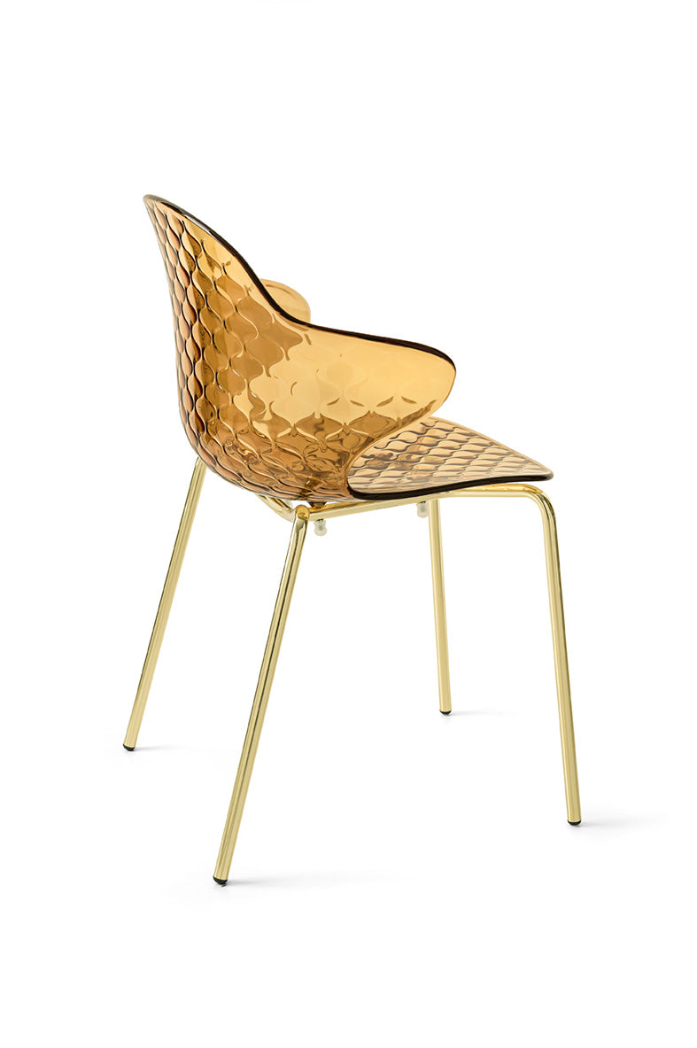 SAINT TROPEZ chair with a brown seat and a golden metal base