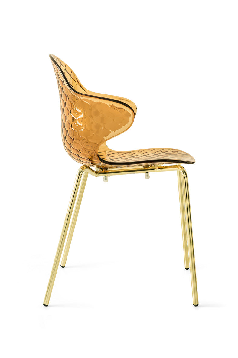 SAINT TROPEZ chair with a brown seat and a golden metal base