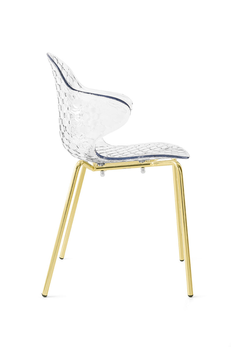 SAINT TROPEZ chair with a transparent seat and a golden metal base