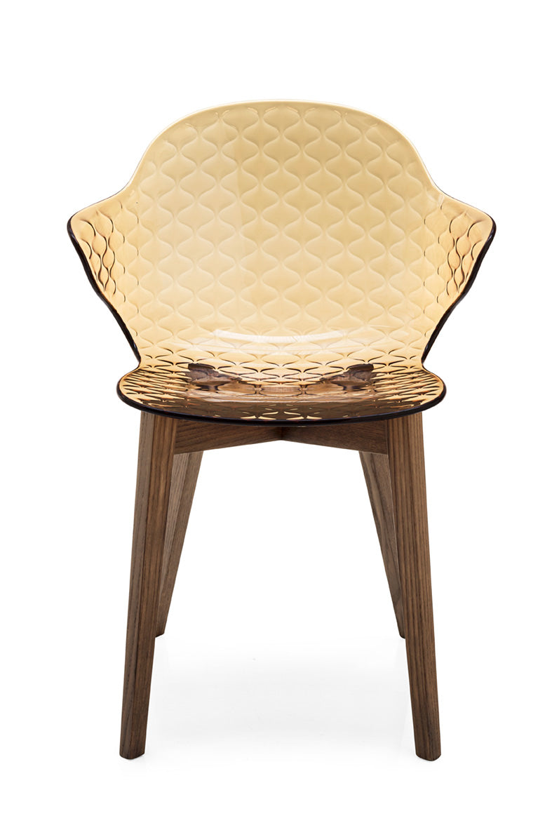 Stoel SAINT TROPEZ met bruin zitvlak en donkere houten basis