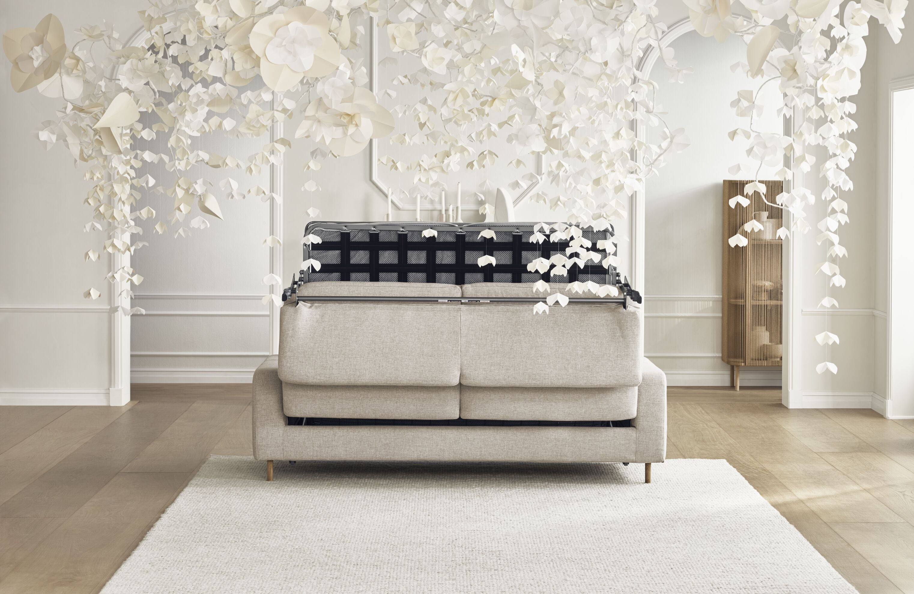 Hoekbank met slaapfunctie rechts, 3-zits SCANDINAVIA met donkere basis