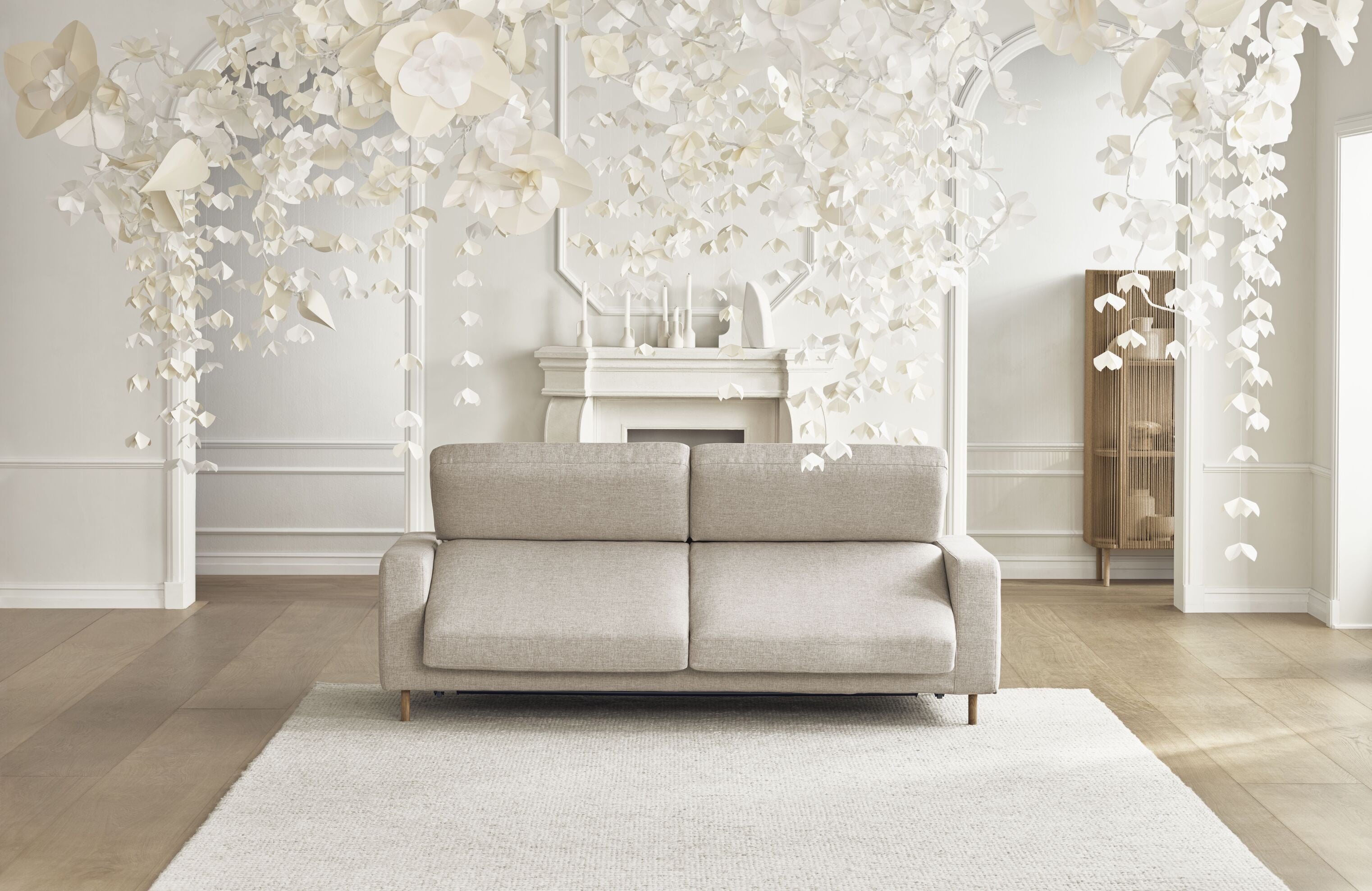 Hoekbank uitschuifbaar links 3-zits SCANDINAVIA met stalen basis