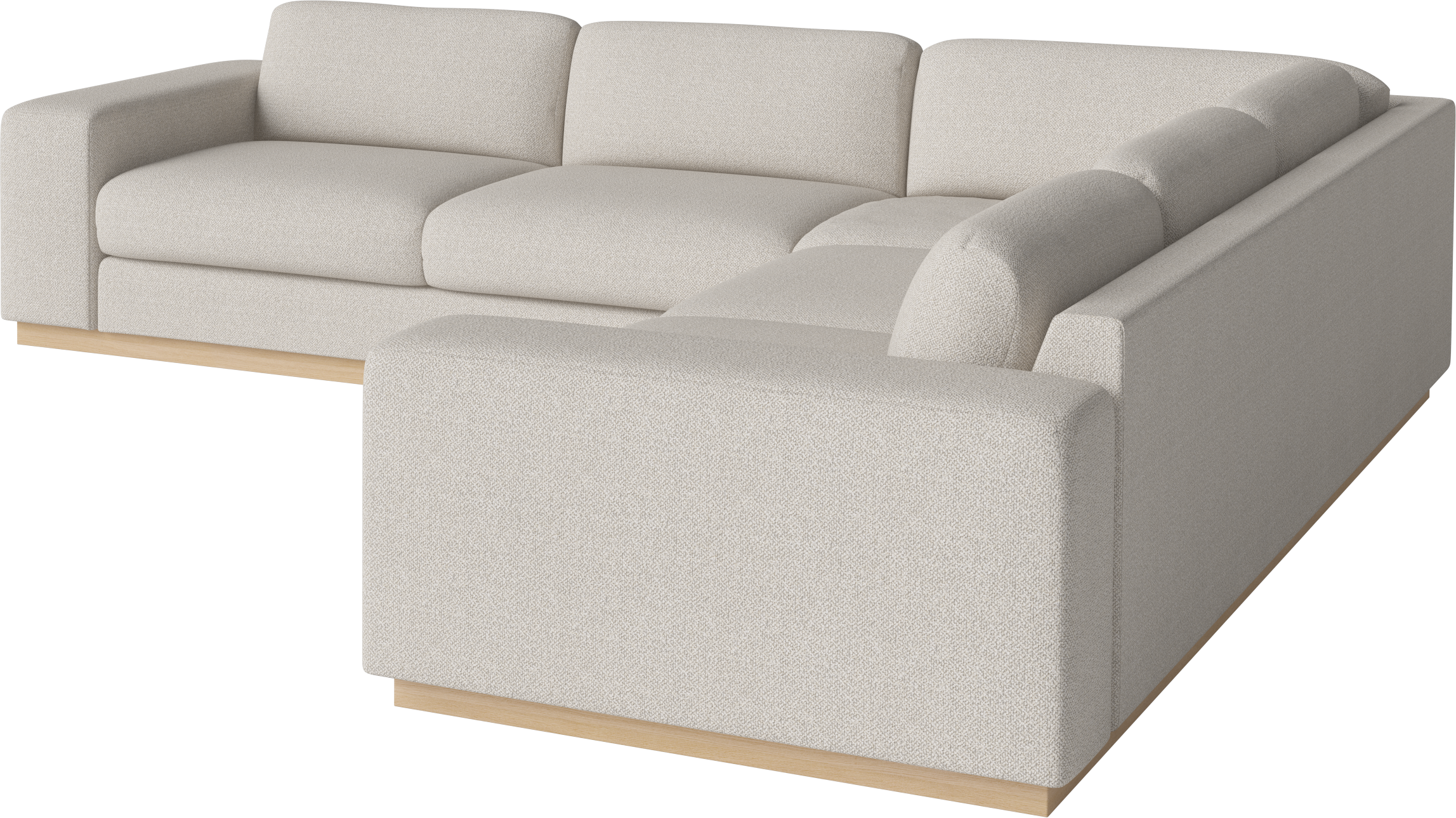 Symmetrische hoekbank SEPIA met een basis van gebleekt eikenhout