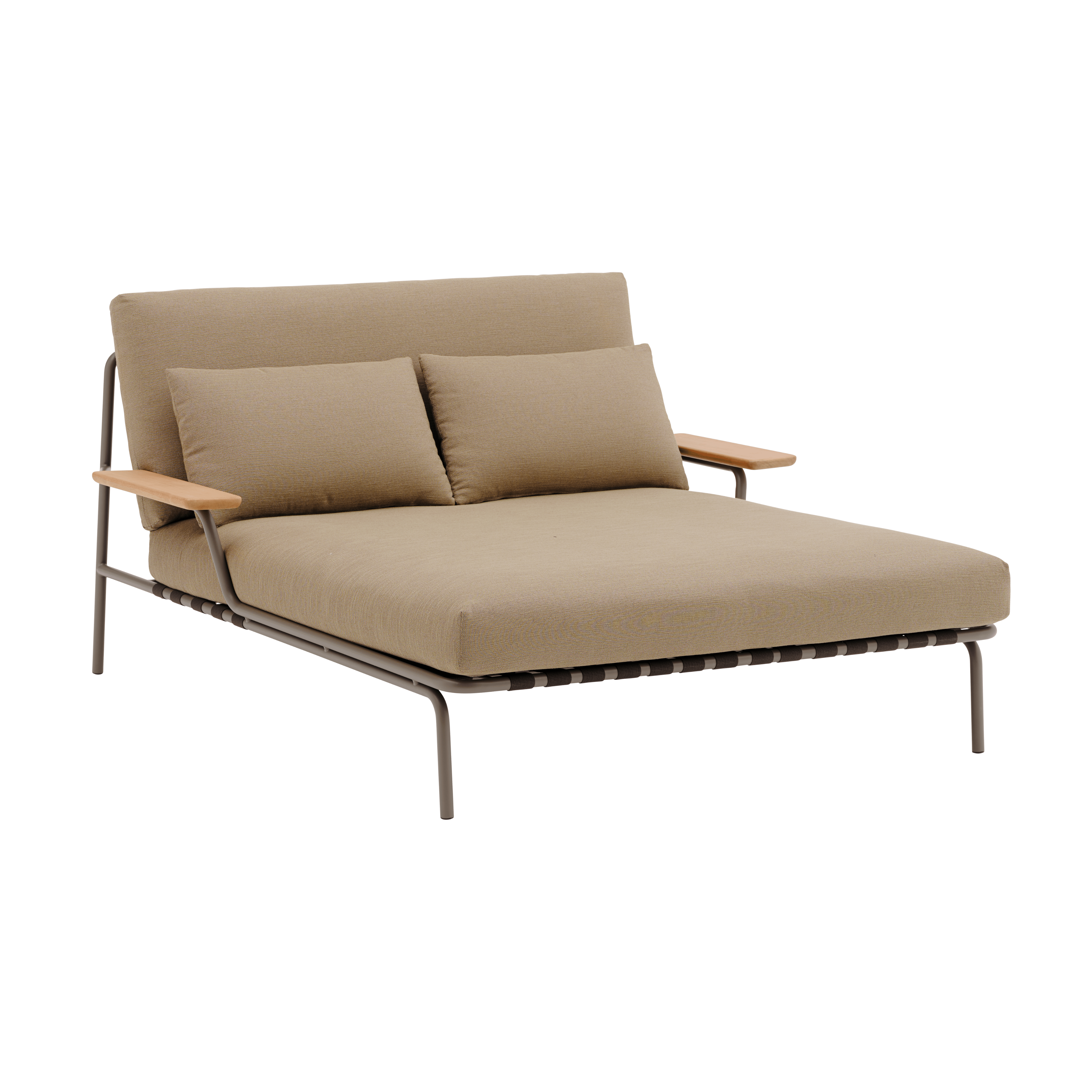 Ligbed met armleuningen buiten SETTLE bruin met taupe basis [Amelia]