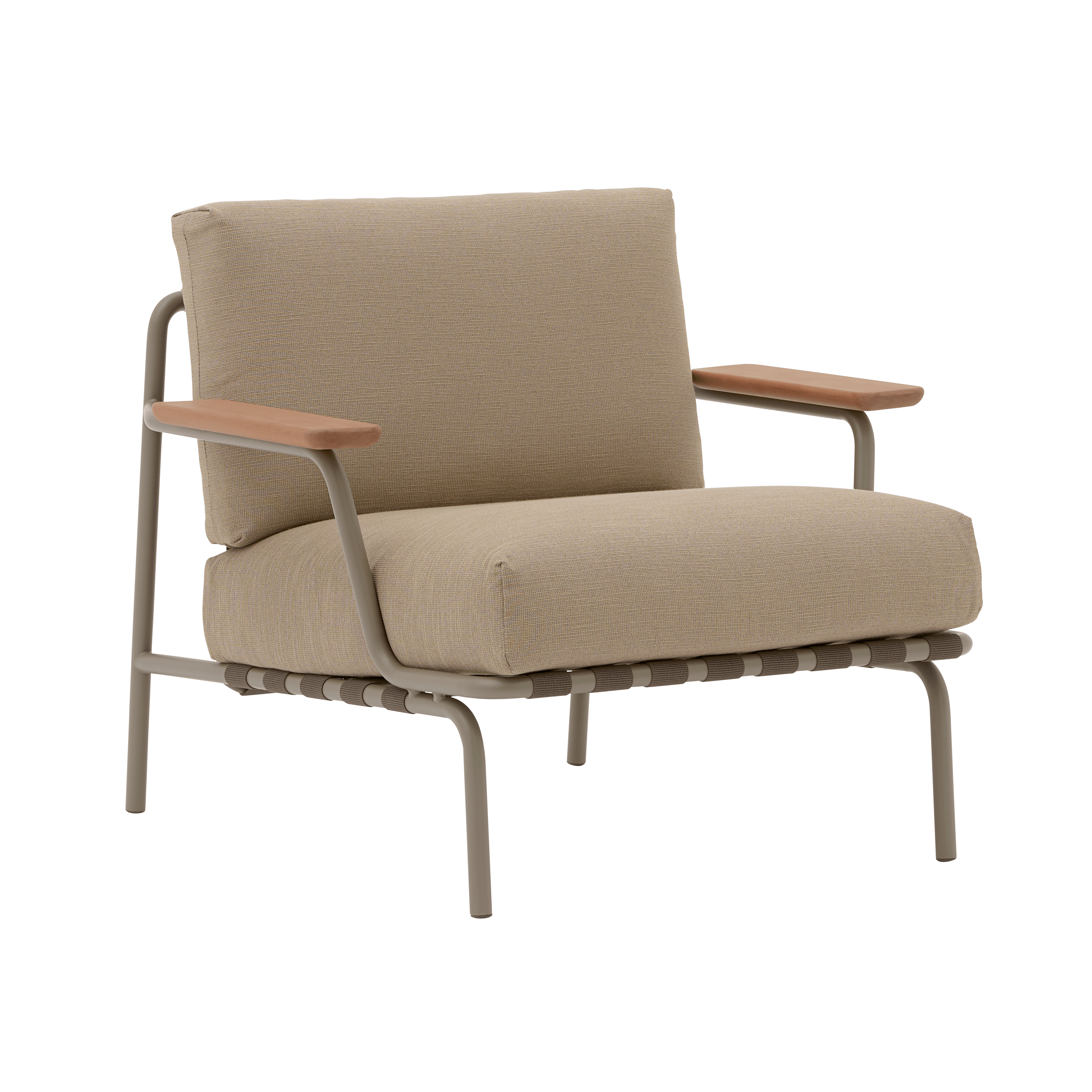 Sessel mit Armlehnen außen SETTLE braun mit taupe Basis [Amelia]