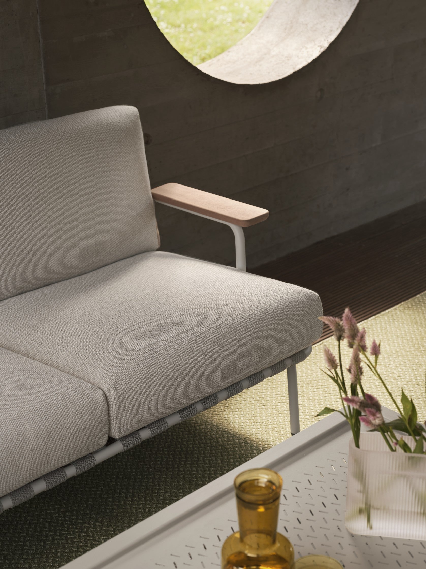 Outdoor 2-Seater Sofa with Armrests SETTLE Light Gray with Gray Base [Amelia]