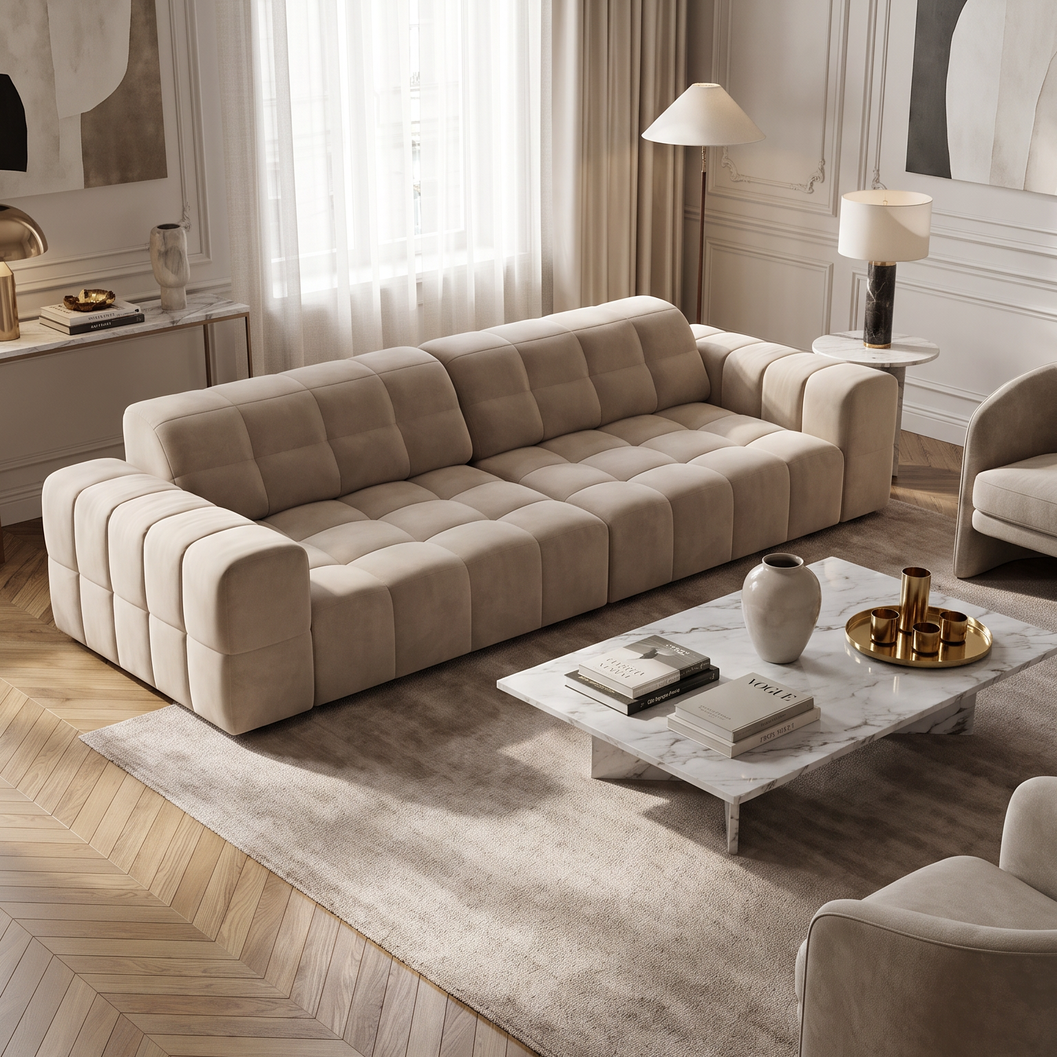 Sofa 3-zits JENNIFER donkerbeige chenille